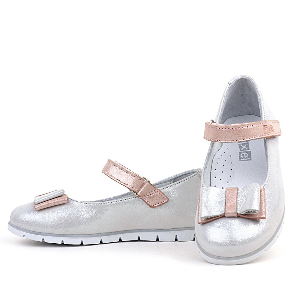 Rakerplus Hakiki Deri Pixel Gümüş Pudra Kız Çocuk Babet Ayakkabı