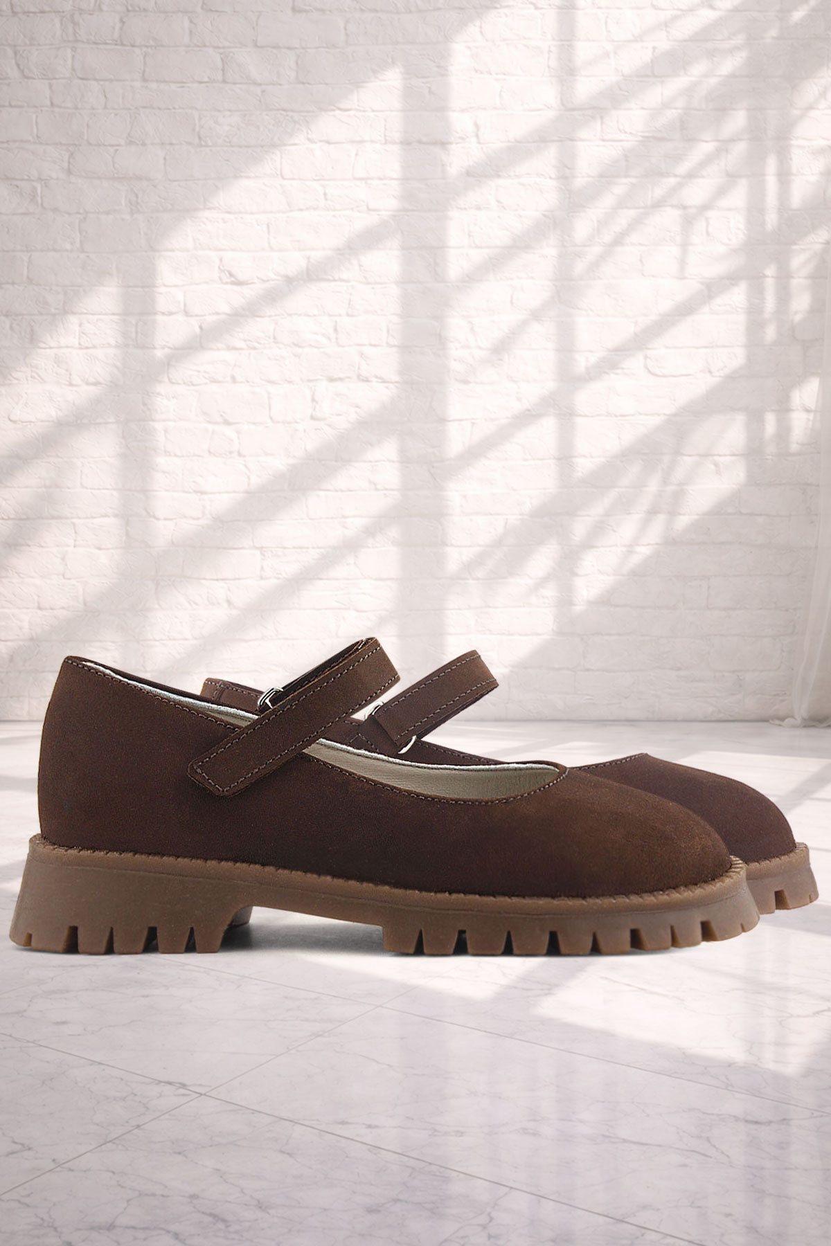 Doğal Gerçek Deri Kahverengi Kız Çocuk Babet Ayakkabı