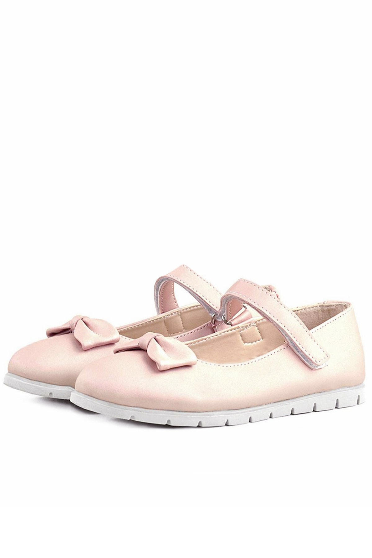 Rakerplus Powder Pink Bow and Velcro Girls' Flat Shoes