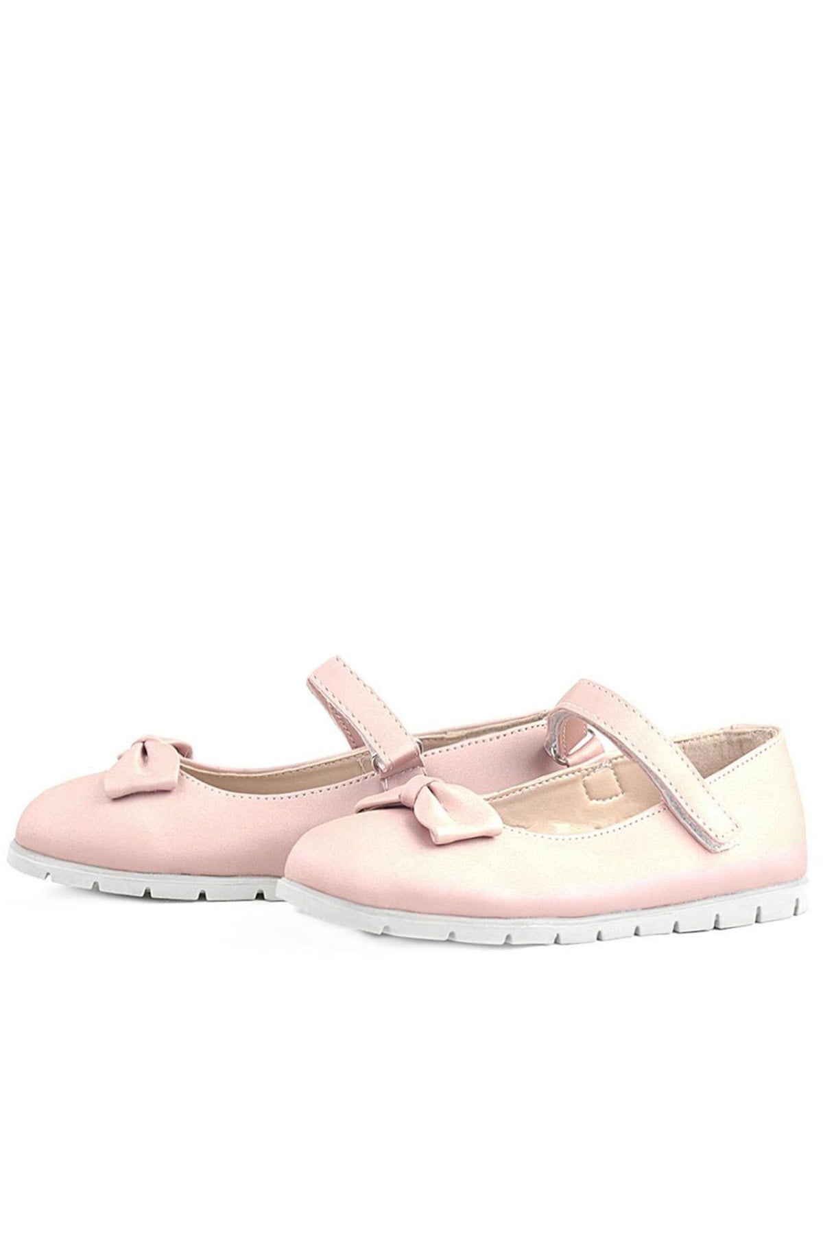 Rakerplus Powder Pink Bow and Velcro Girls' Flat Shoes
