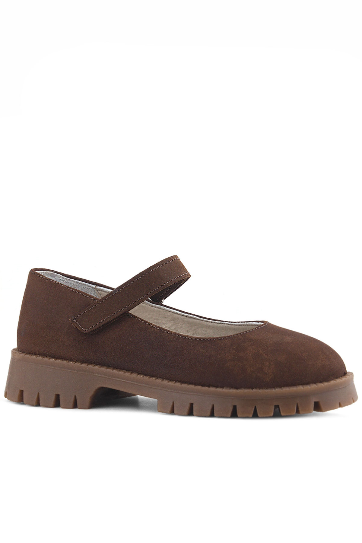 Doğal Gerçek Deri Kahverengi Kız Çocuk Babet Ayakkabı