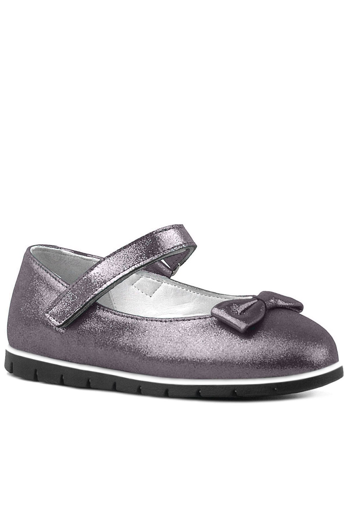 Rakerplus Genuine Leather Anthracite Gray Girls' Flat Shoes with Velcro