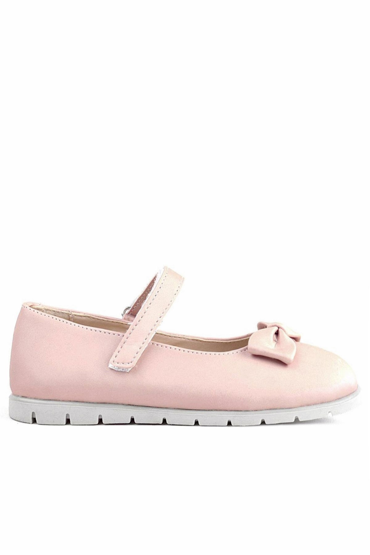 Rakerplus Powder Pink Bow and Velcro Girls' Flat Shoes