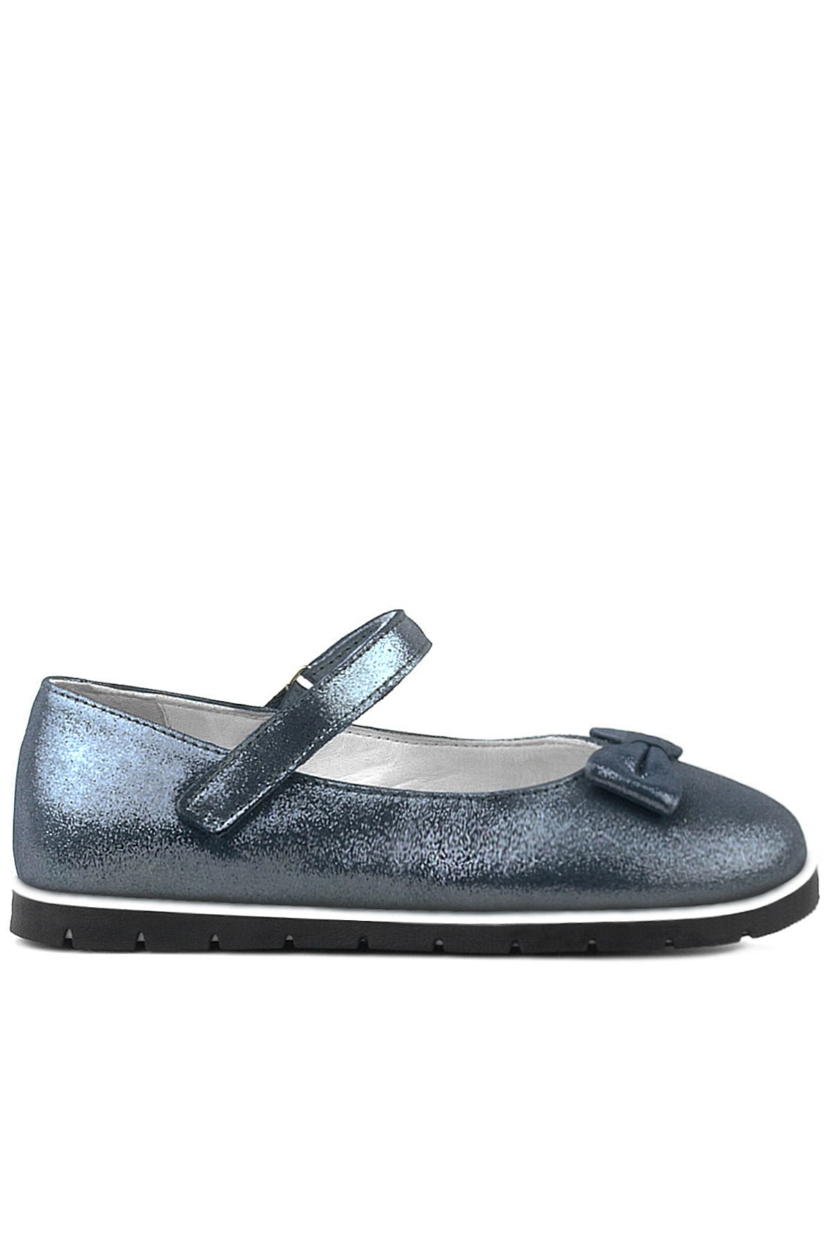 Rakerplus Genuine Leather Anthracite Navy Blue Bow Tie Girls' Flat Shoes