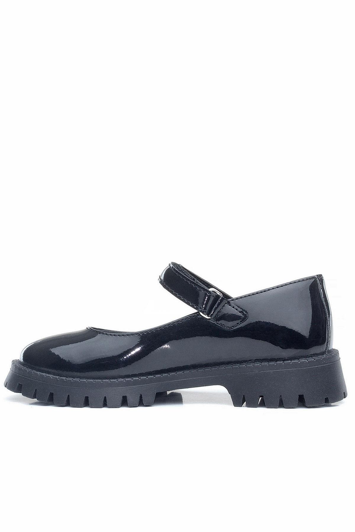 Rakerplus Siyah Rugan Cırtlı Kalın Tabanlı Kız Çocuk Okul Ayakkabısı