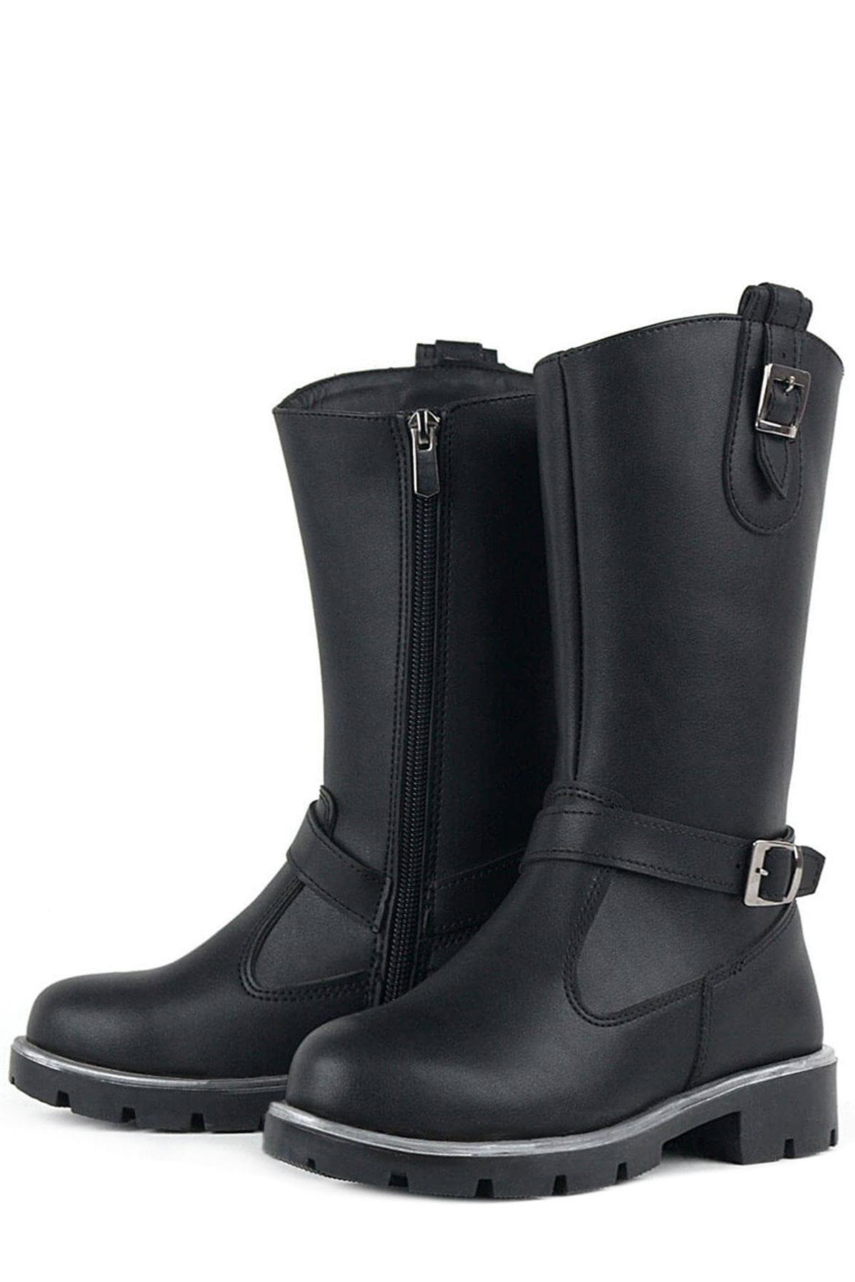 Rakerplus Siyah Fermuarlı Uzun Kız Çocuk Çizme