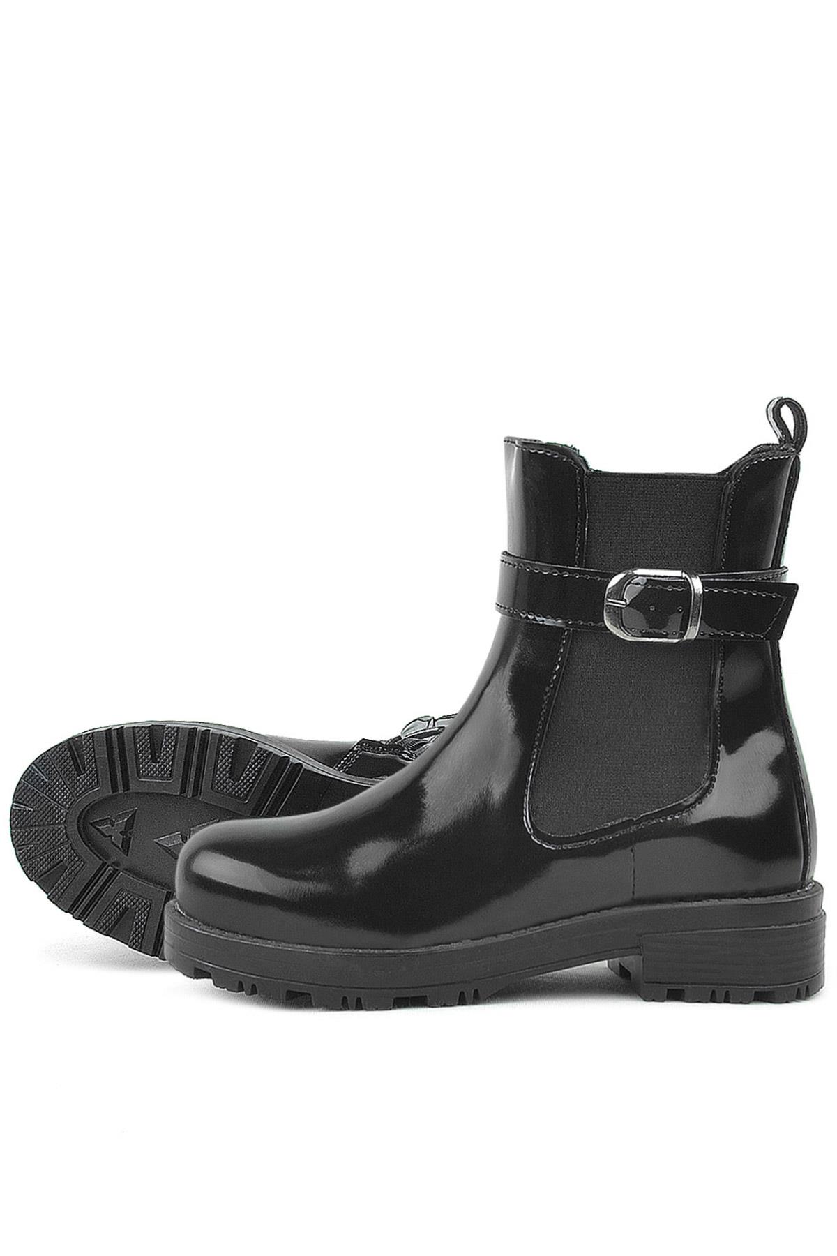 Rakerplus Black Pattent Leather Strech Kids Girls Boots