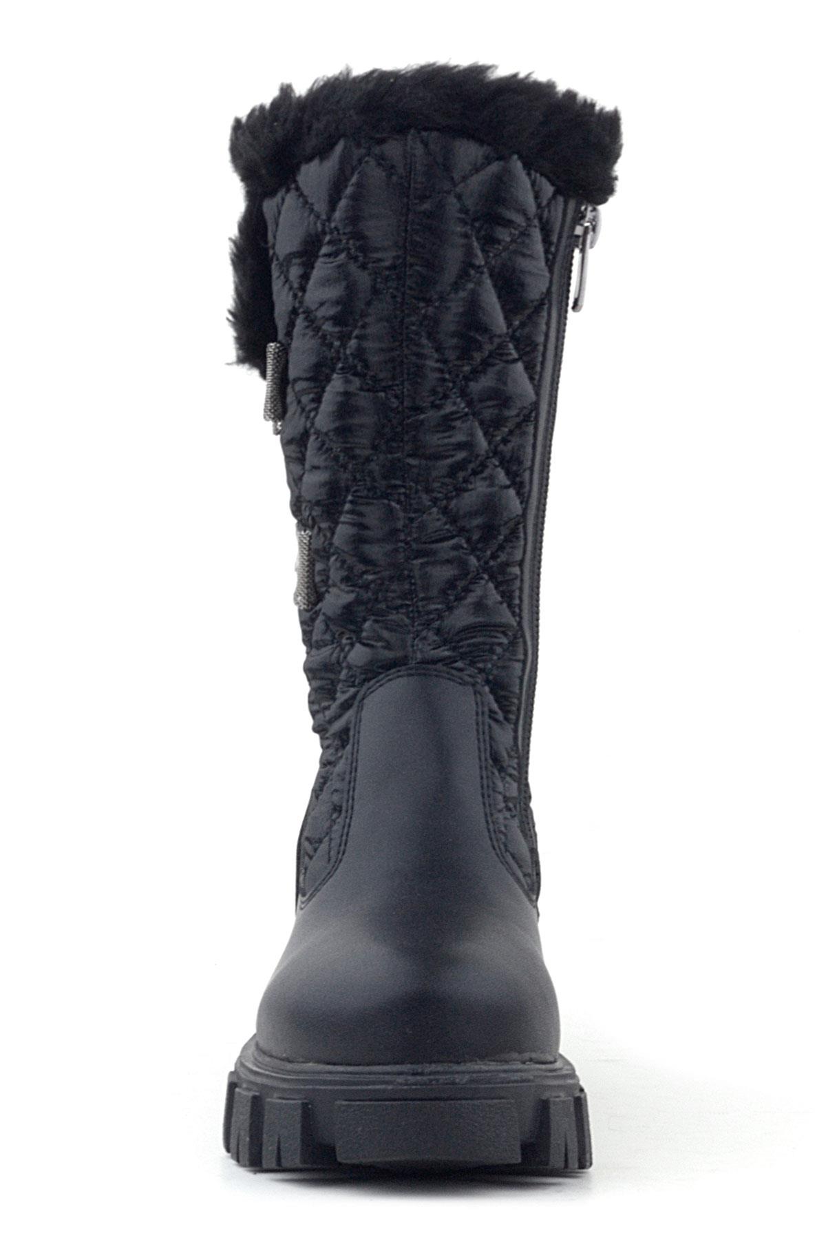 Rakerplus Siyah Uzun Fermuarlı Kurdeleli Kız Çocuk Yağmur Çizmesi