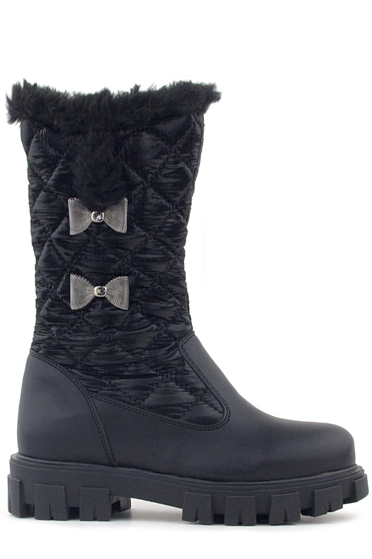 Rakerplus Siyah Uzun Fermuarlı Kurdeleli Kız Çocuk Yağmur Çizmesi