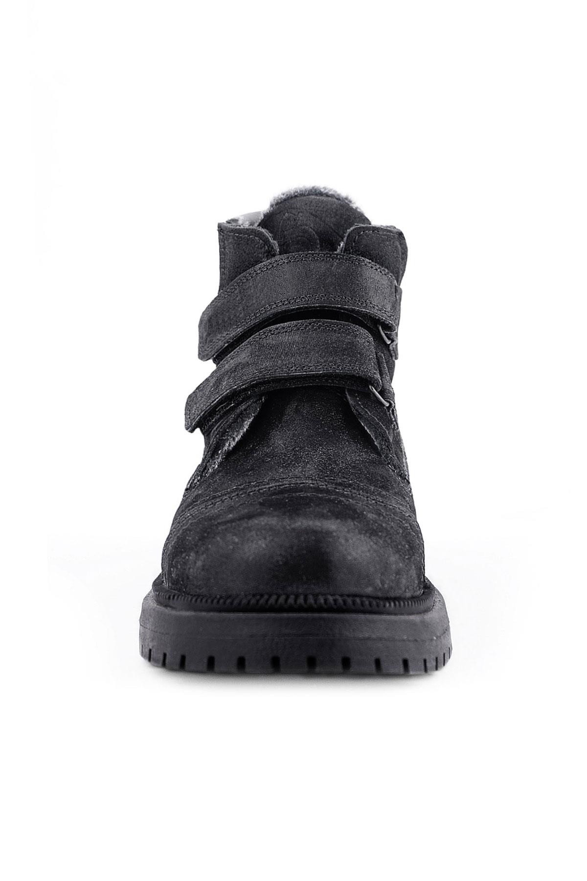 Rakerplus Siyah Simli Cırt Cırtlı Hakiki Deri Kız Çocuk Bot