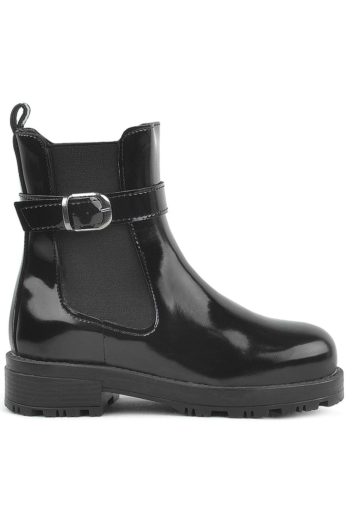 Rakerplus Black Pattent Leather Strech Kids Girls Boots