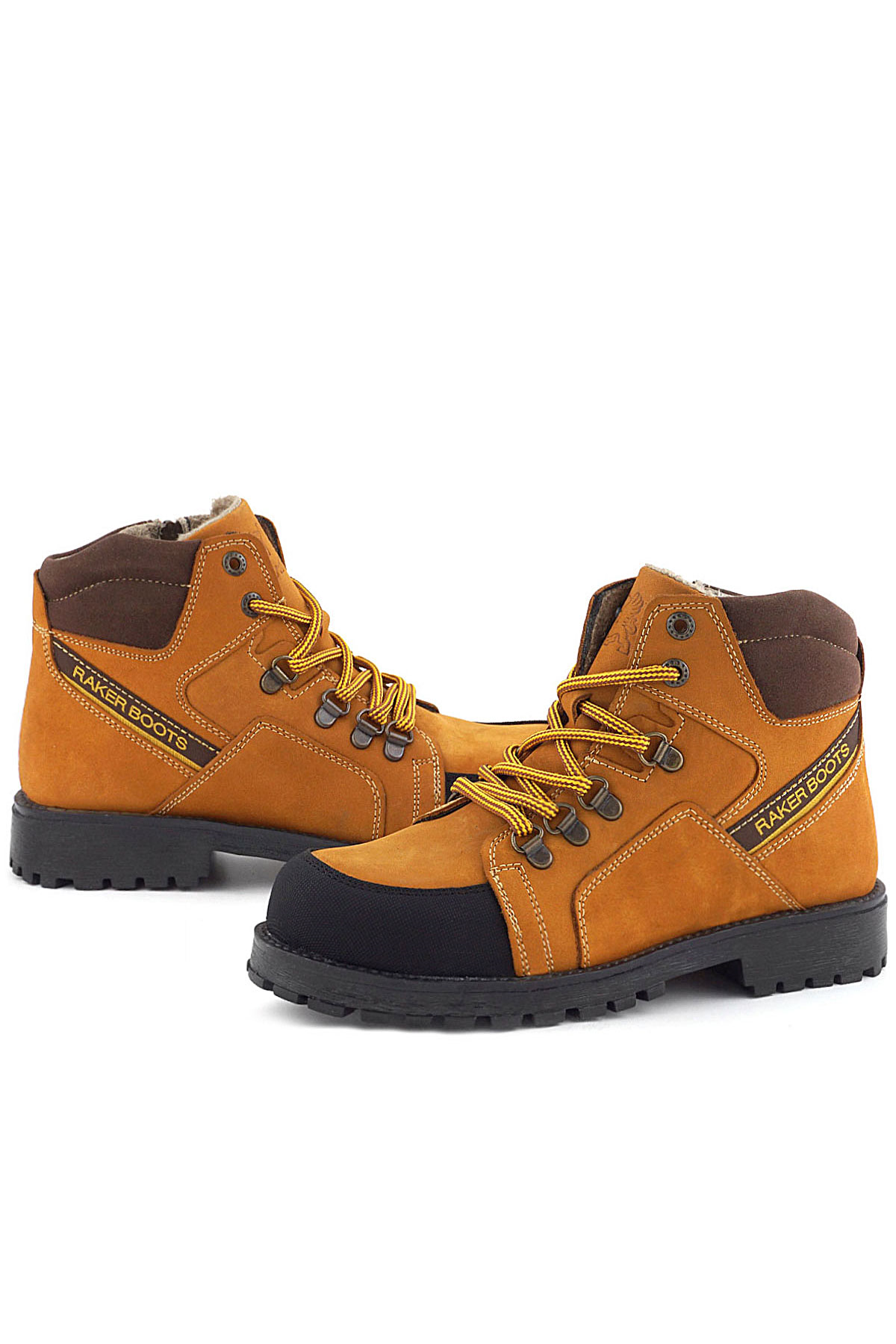 Rakerplus Hakiki Deri Sarı Kahve Bağcıklı Fermuarlı Çocuk Bot