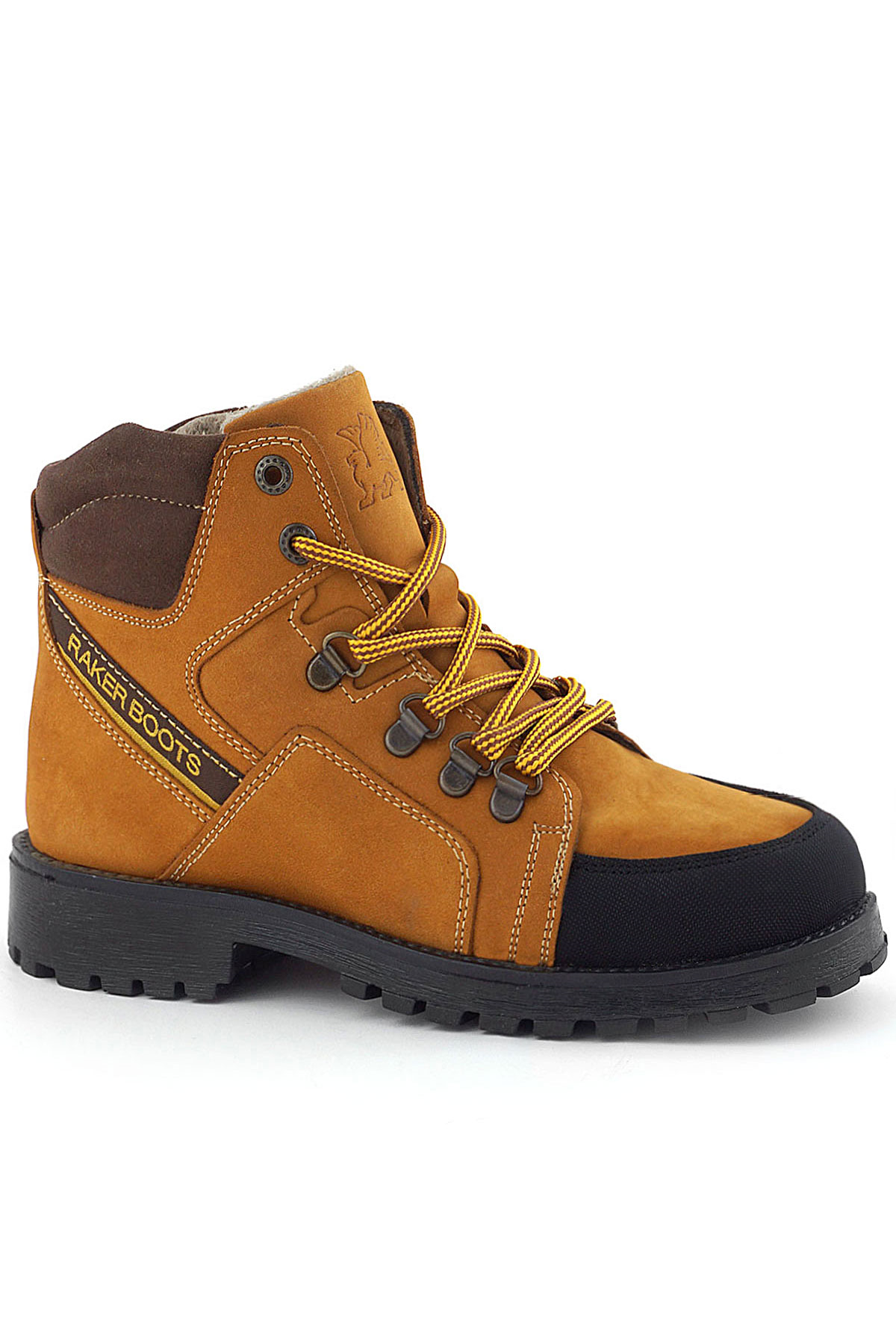 Rakerplus Hakiki Deri Sarı Kahve Bağcıklı Fermuarlı Çocuk Bot