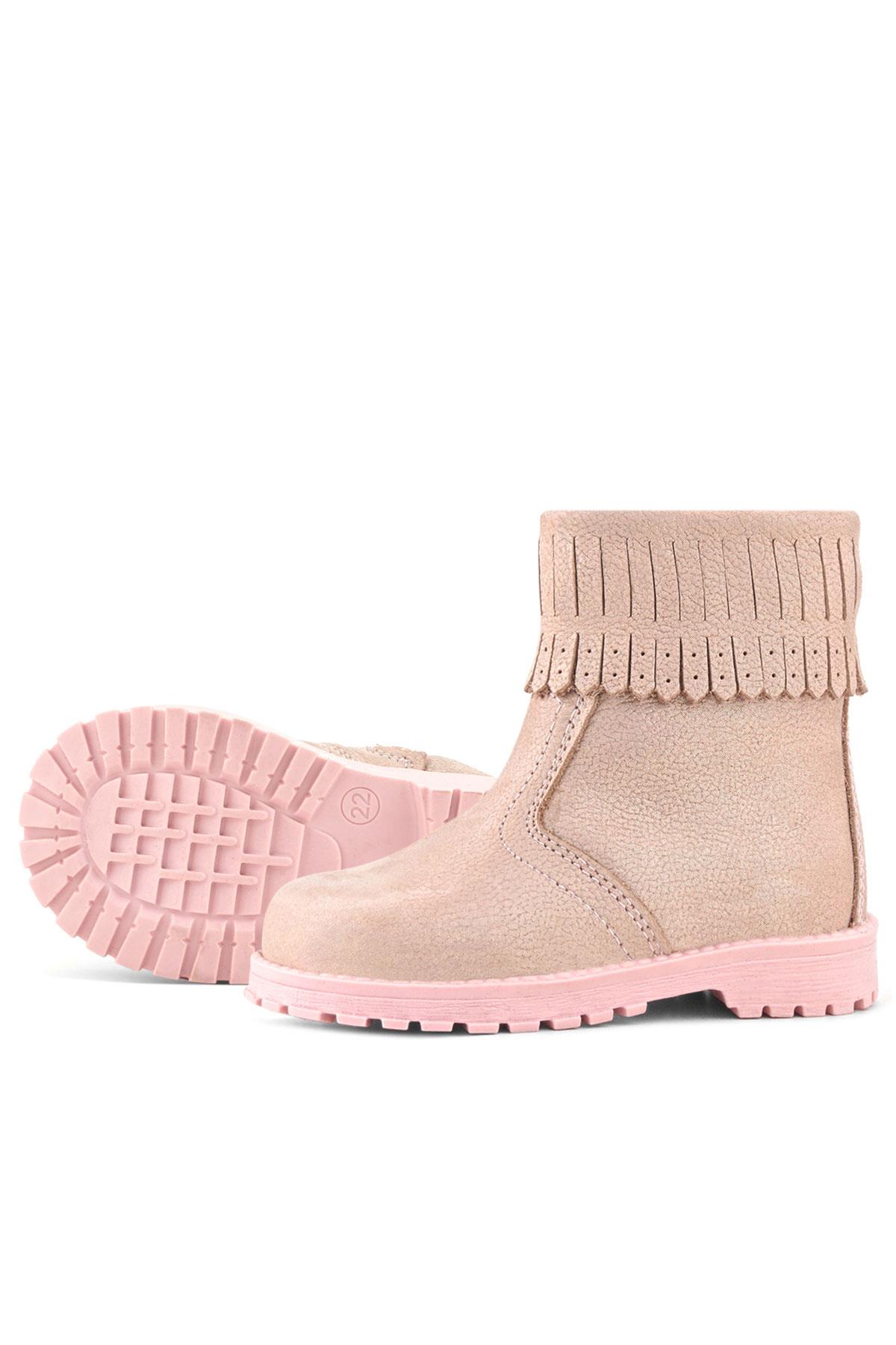 Rakerplus Chiron Hakiki Deri Pembe Simli Fermuarlı Kız Çocuk Bot Çizme