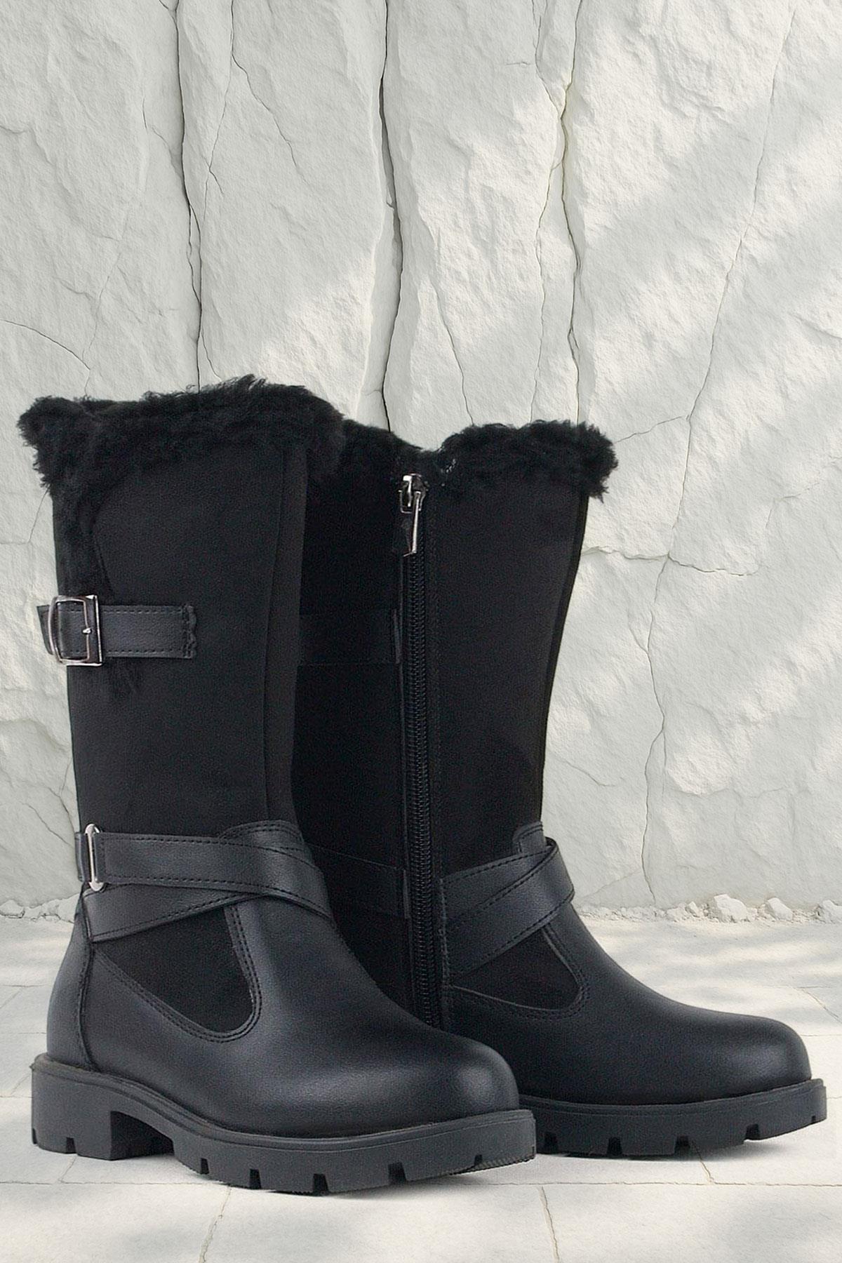 Rakerplus Siyah Uzun Fermuarlı Kız Çocuk Çizme