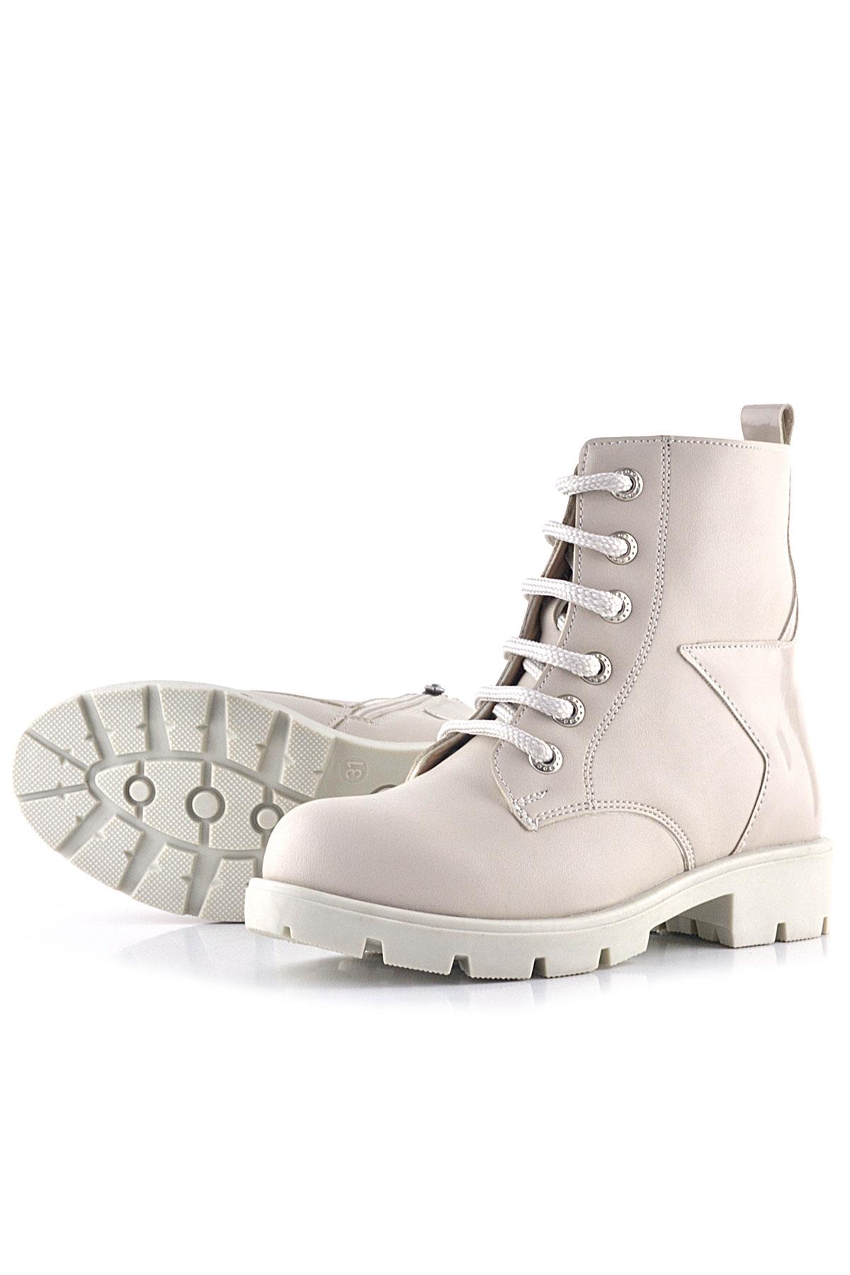 Rakerplus Krem Yıldız Detaylı Bağcıklı Fermuarlı Kız Çocuk Bot