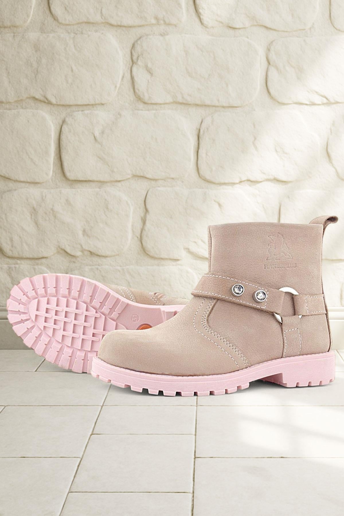 Rakerplus Chiron Genuine Leather Pink Zippered Gemstone Girls' Boots