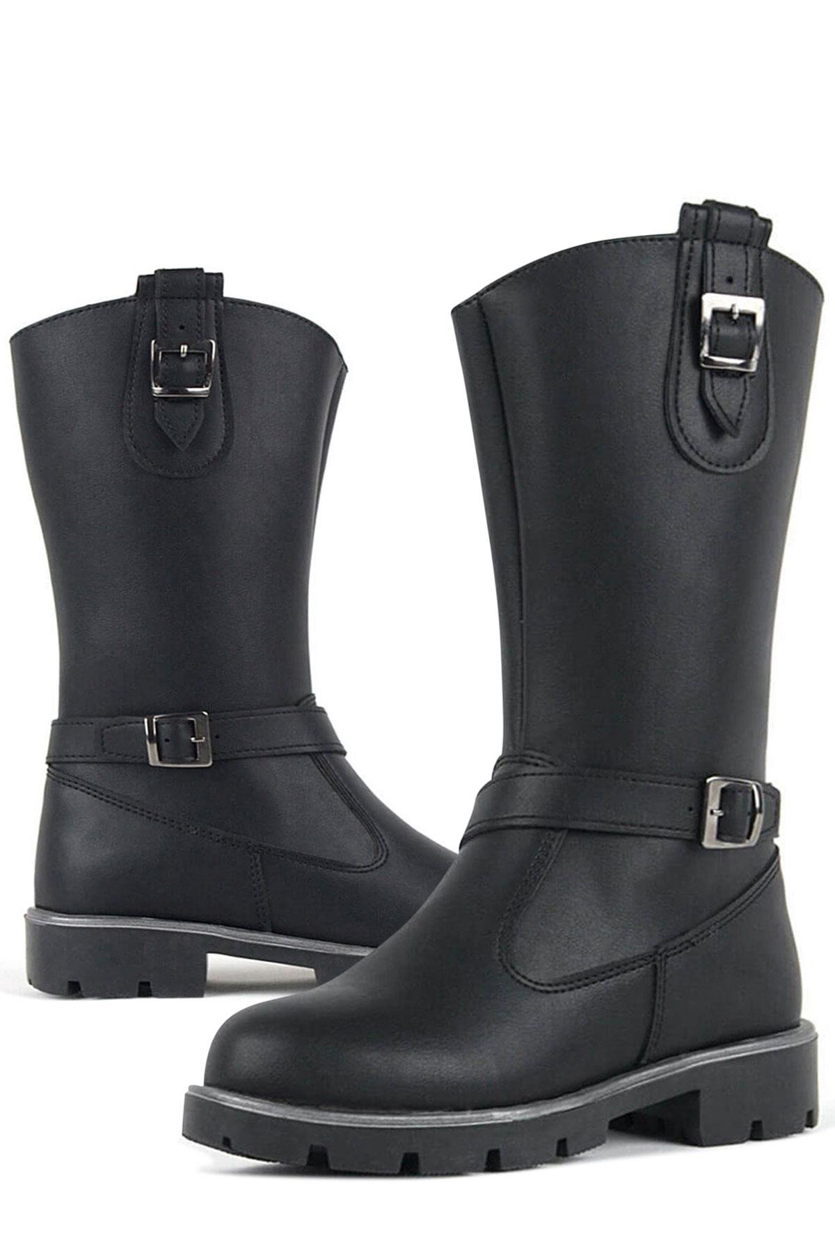 Rakerplus Siyah Fermuarlı Uzun Kız Çocuk Çizme