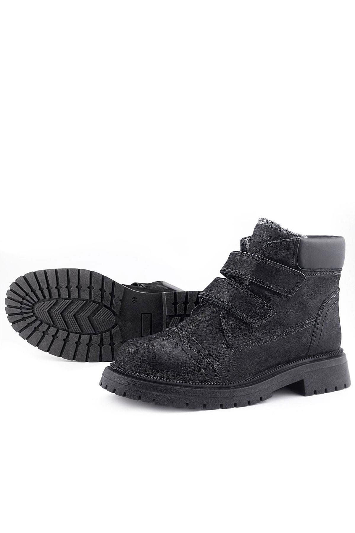 Rakerplus Siyah Simli Cırt Cırtlı Hakiki Deri Kız Çocuk Bot