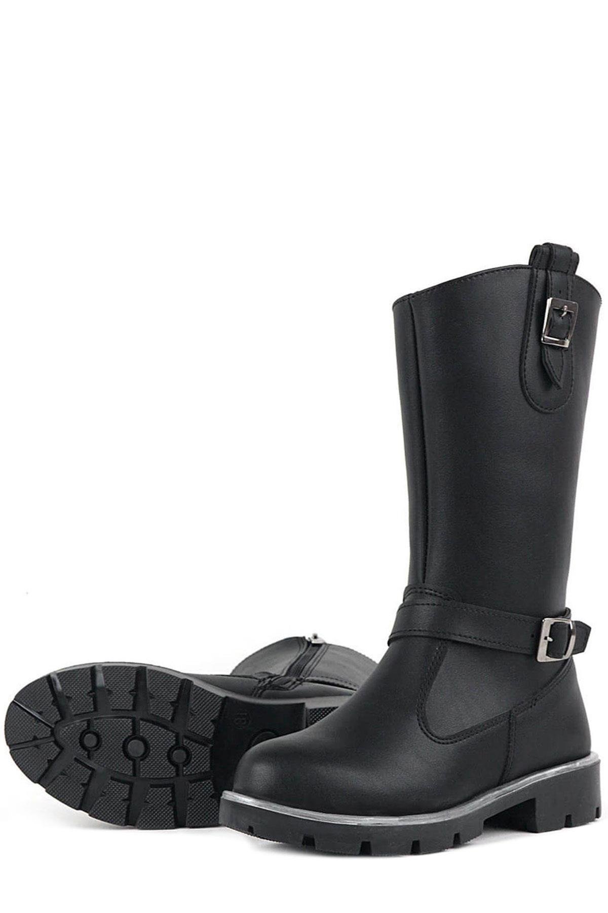 Rakerplus Siyah Fermuarlı Uzun Kız Çocuk Çizme
