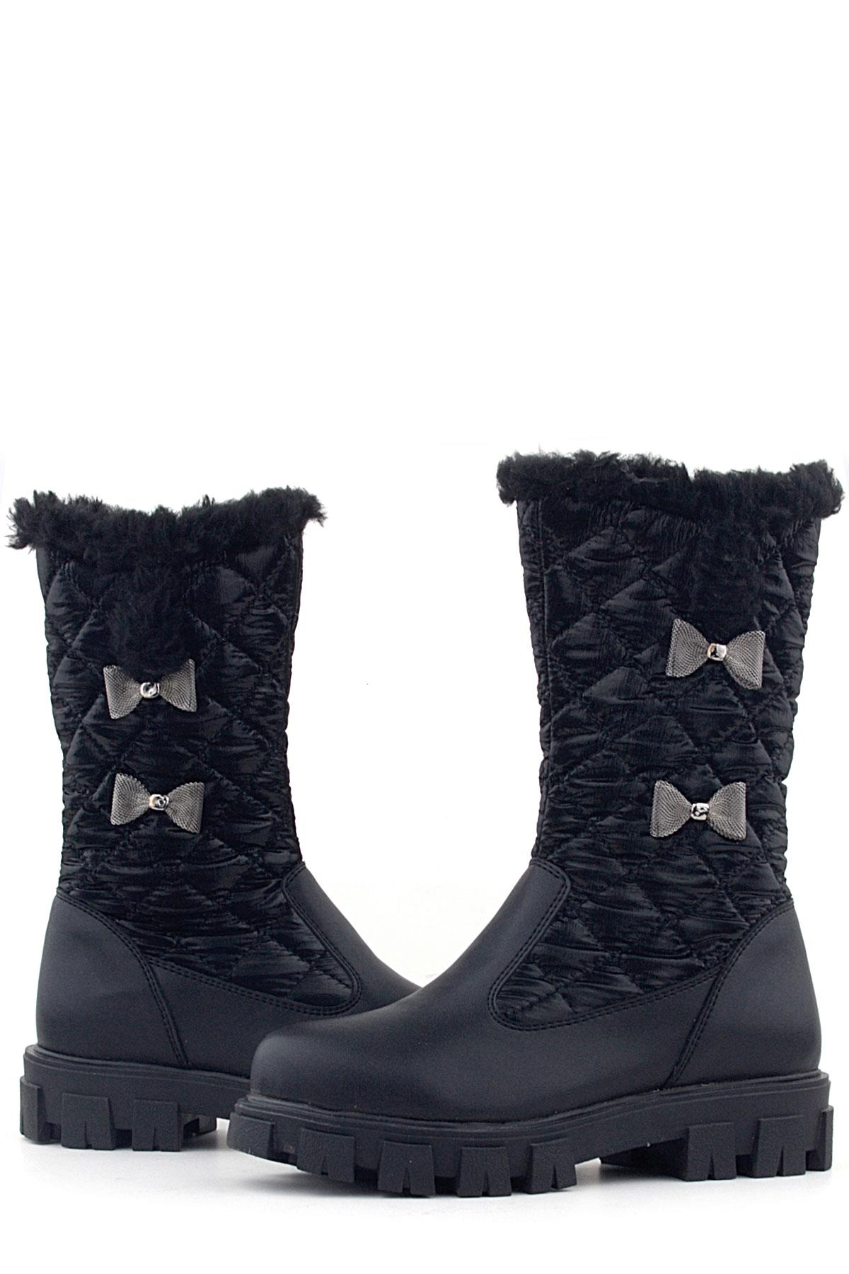 Rakerplus Siyah Uzun Fermuarlı Kurdeleli Kız Çocuk Yağmur Çizmesi