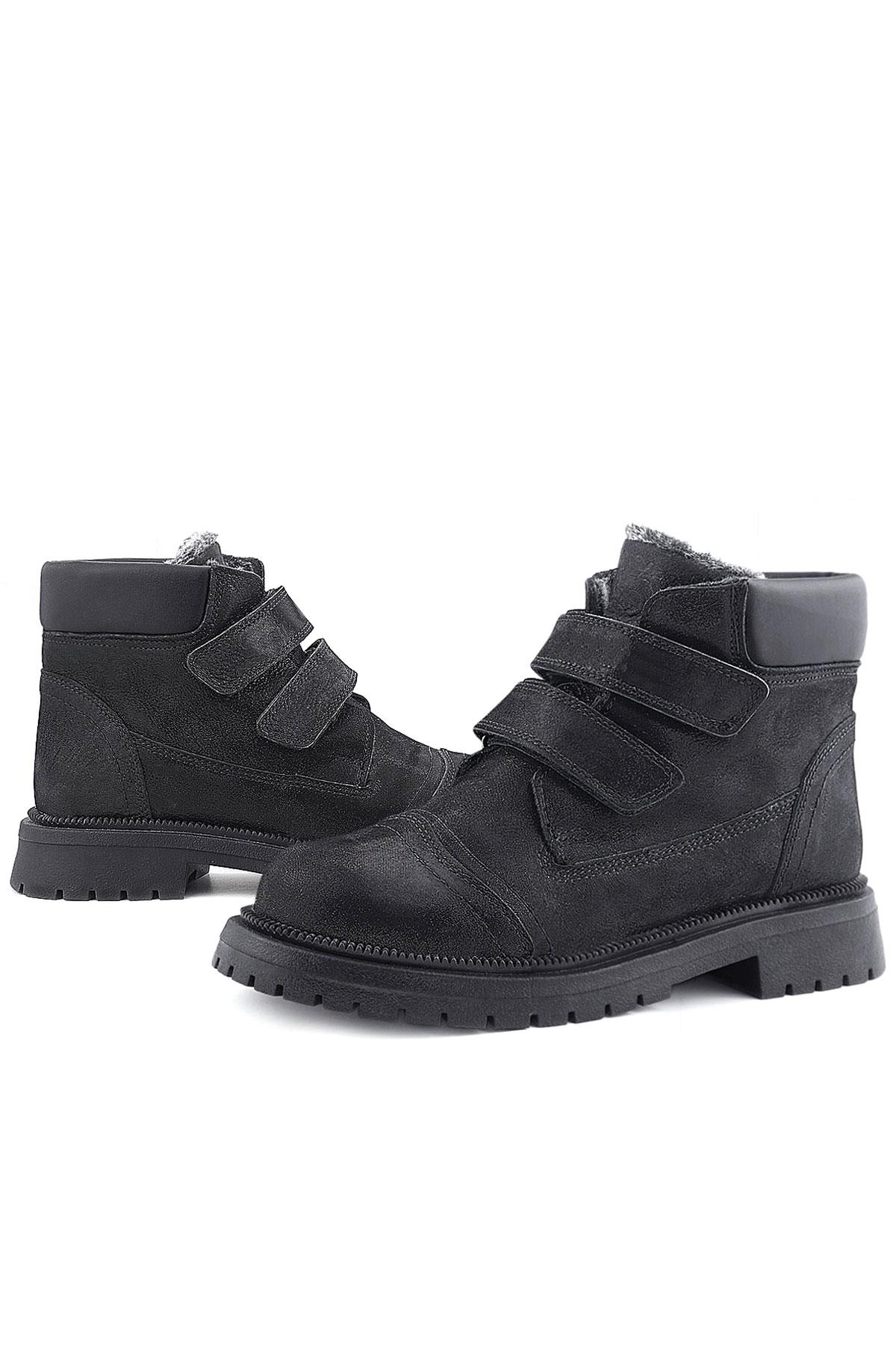 Rakerplus Siyah Simli Cırt Cırtlı Hakiki Deri Kız Çocuk Bot