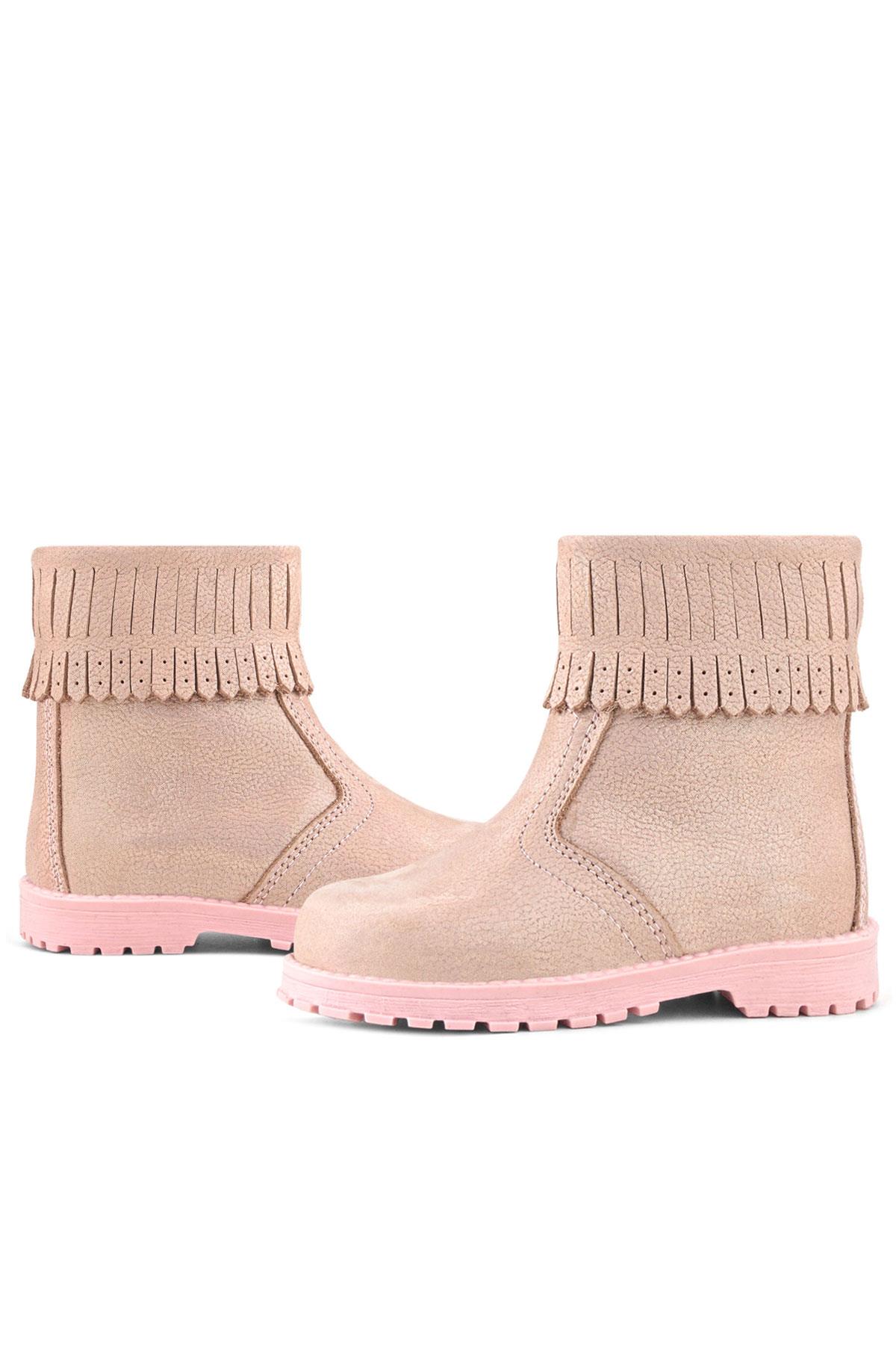 Rakerplus Chiron Hakiki Deri Pembe Simli Fermuarlı Kız Çocuk Bot Çizme