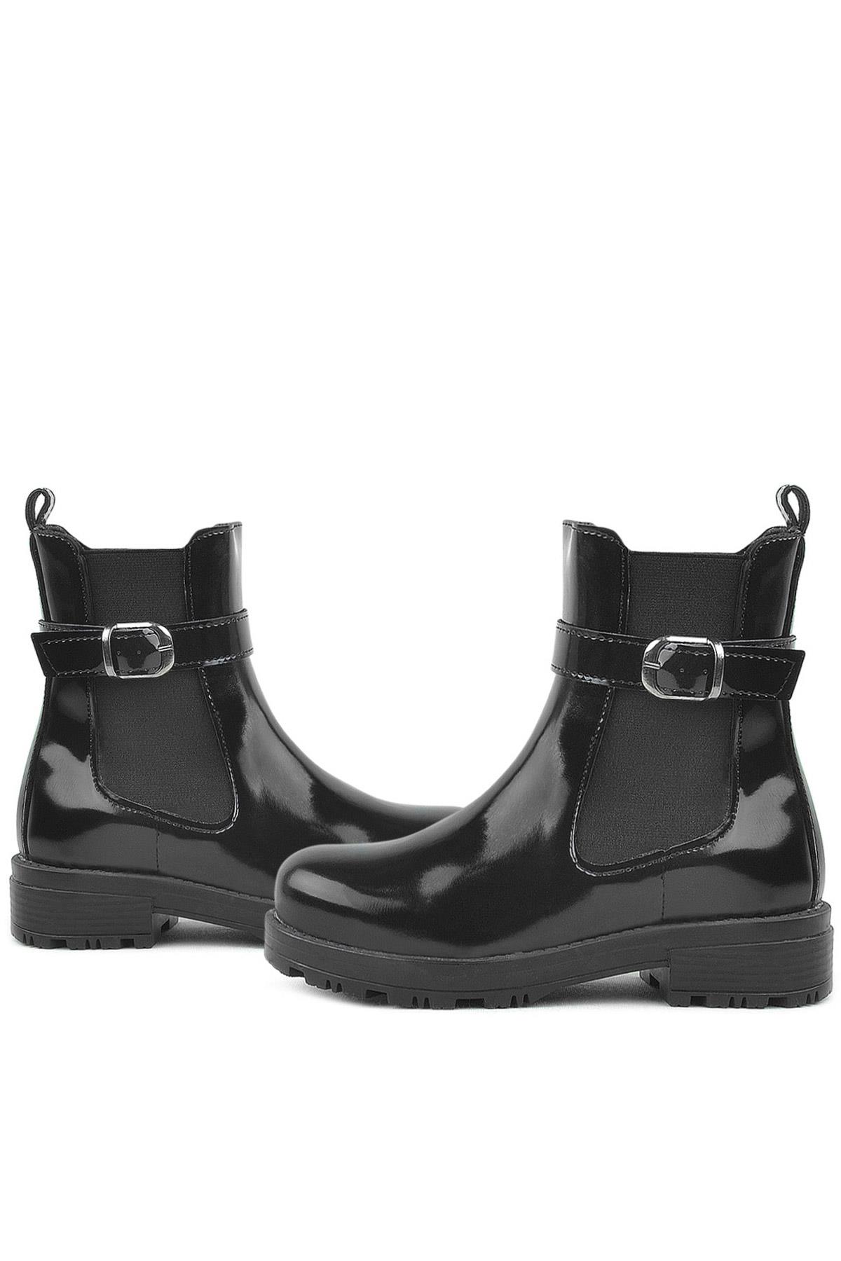 Rakerplus Black Pattent Leather Strech Kids Girls Boots