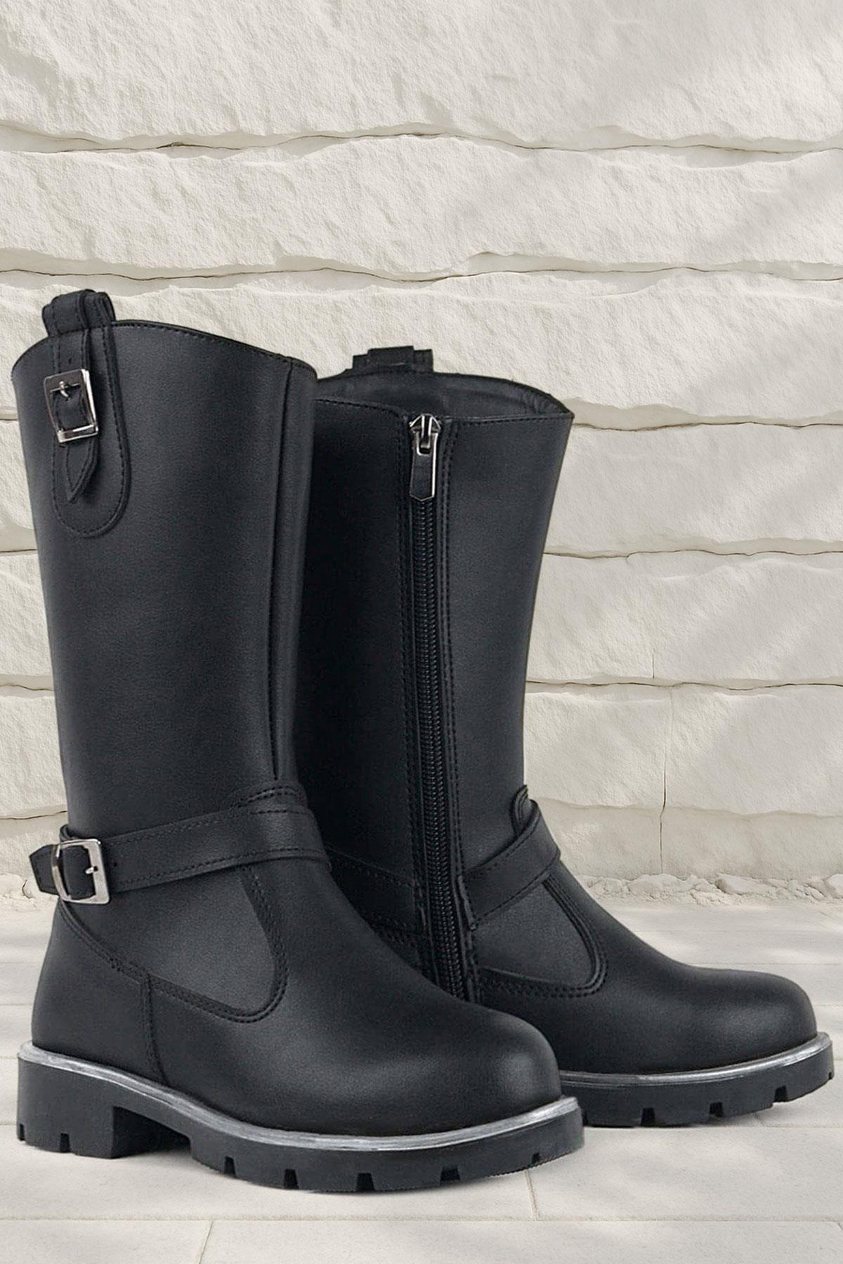 Rakerplus Siyah Fermuarlı Uzun Kız Çocuk Çizme