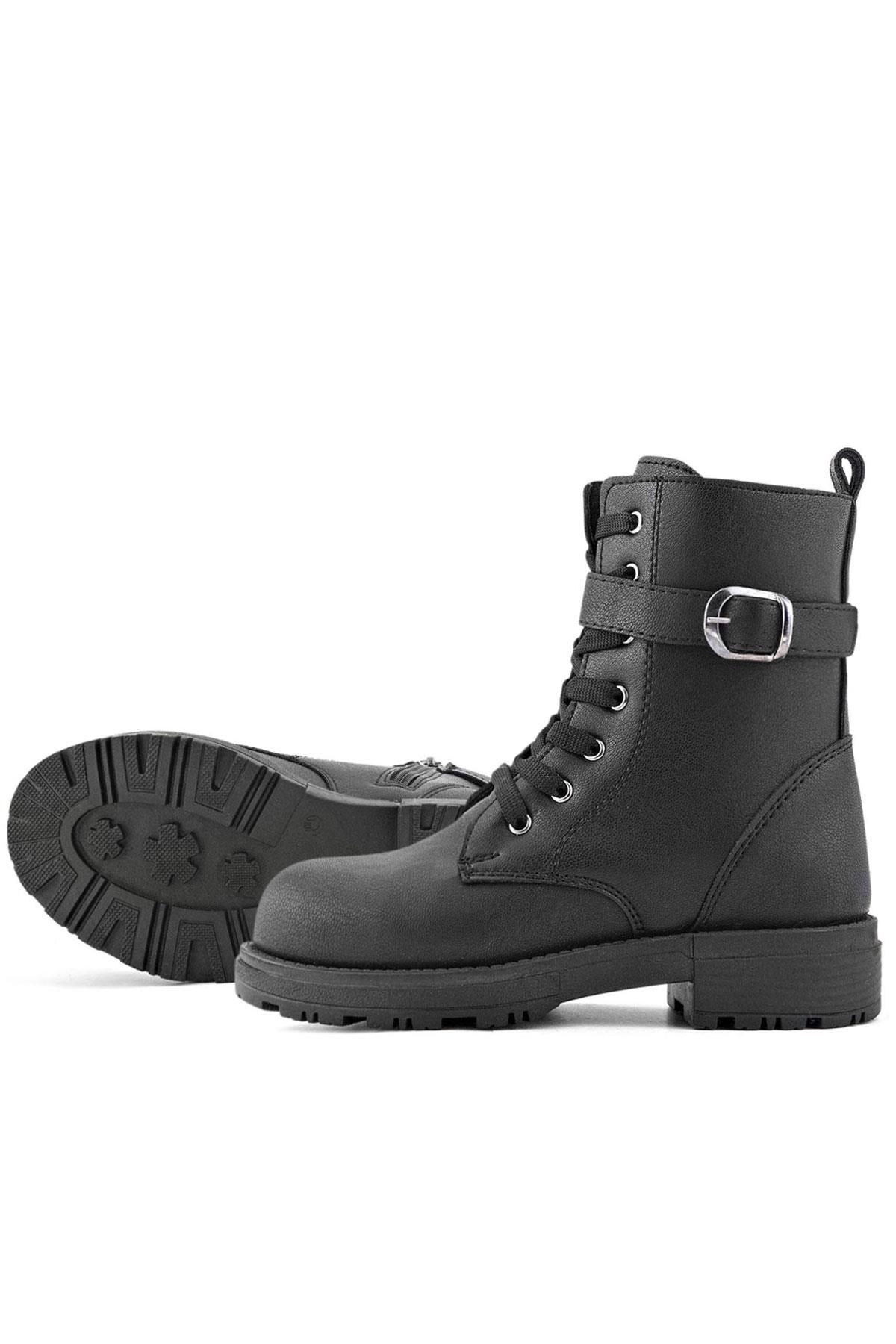 Rakerplus Siyah Fermuarlı Bağcıklı Kışlık Kız Çocuk Bot