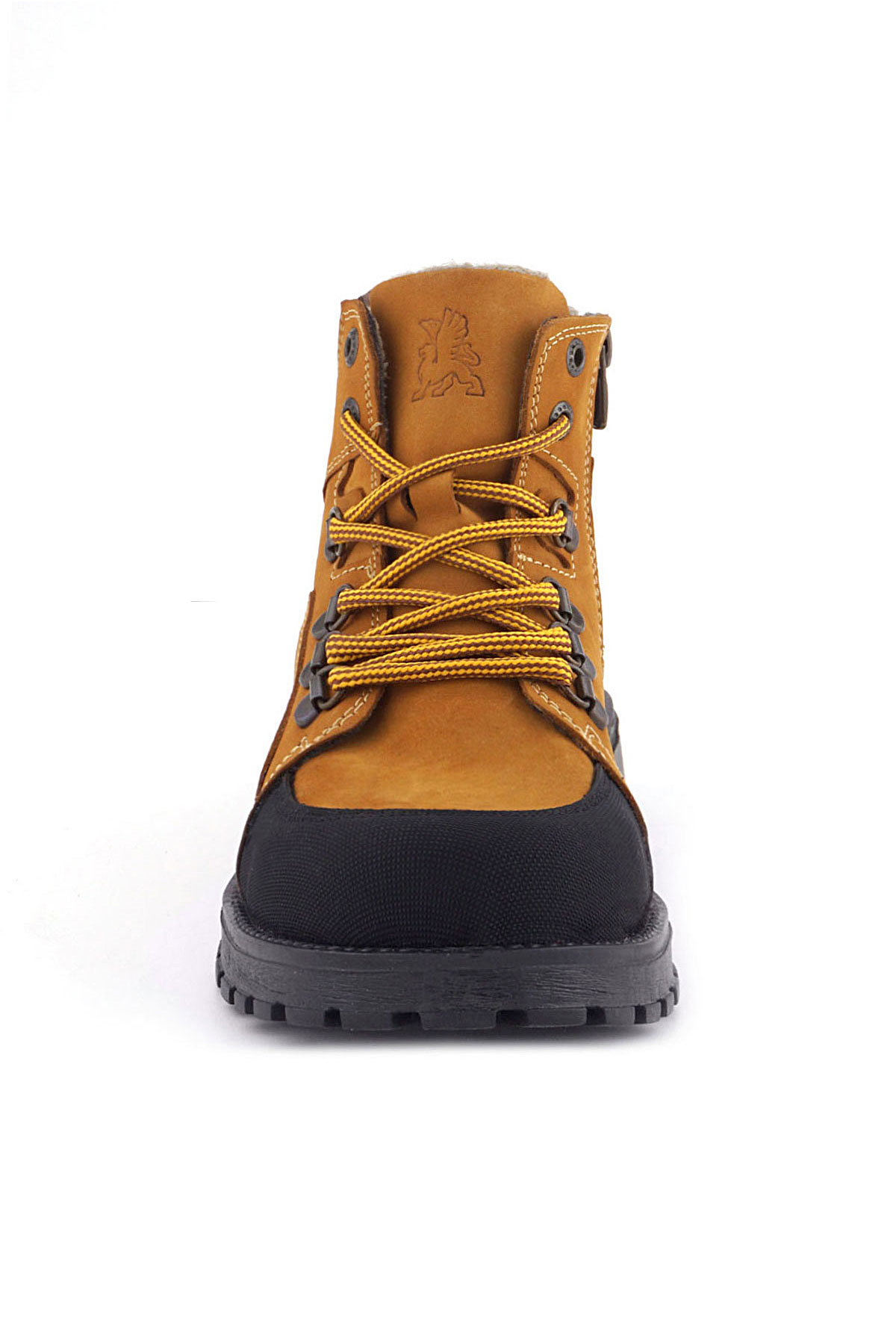 Rakerplus Hakiki Deri Sarı Kahve Bağcıklı Fermuarlı Çocuk Bot