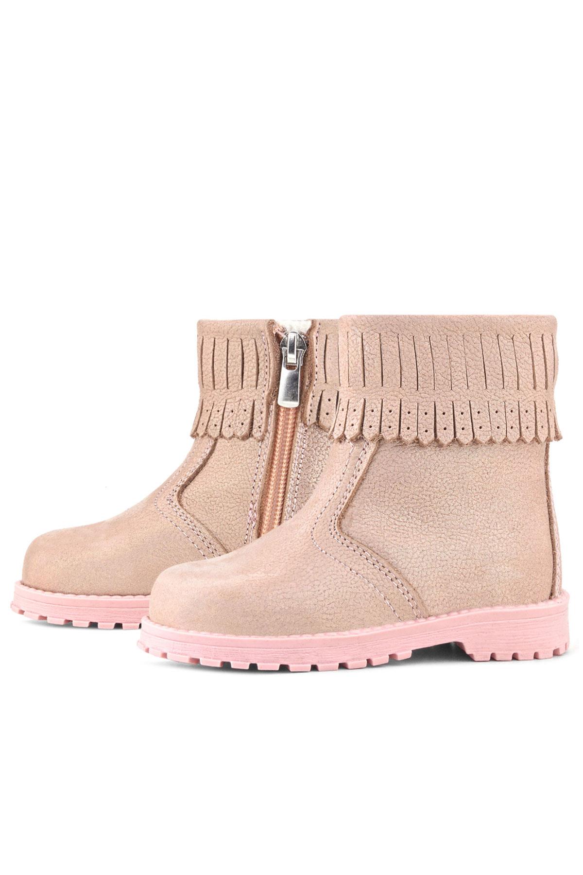 Rakerplus Chiron Hakiki Deri Pembe Simli Fermuarlı Kız Çocuk Bot Çizme
