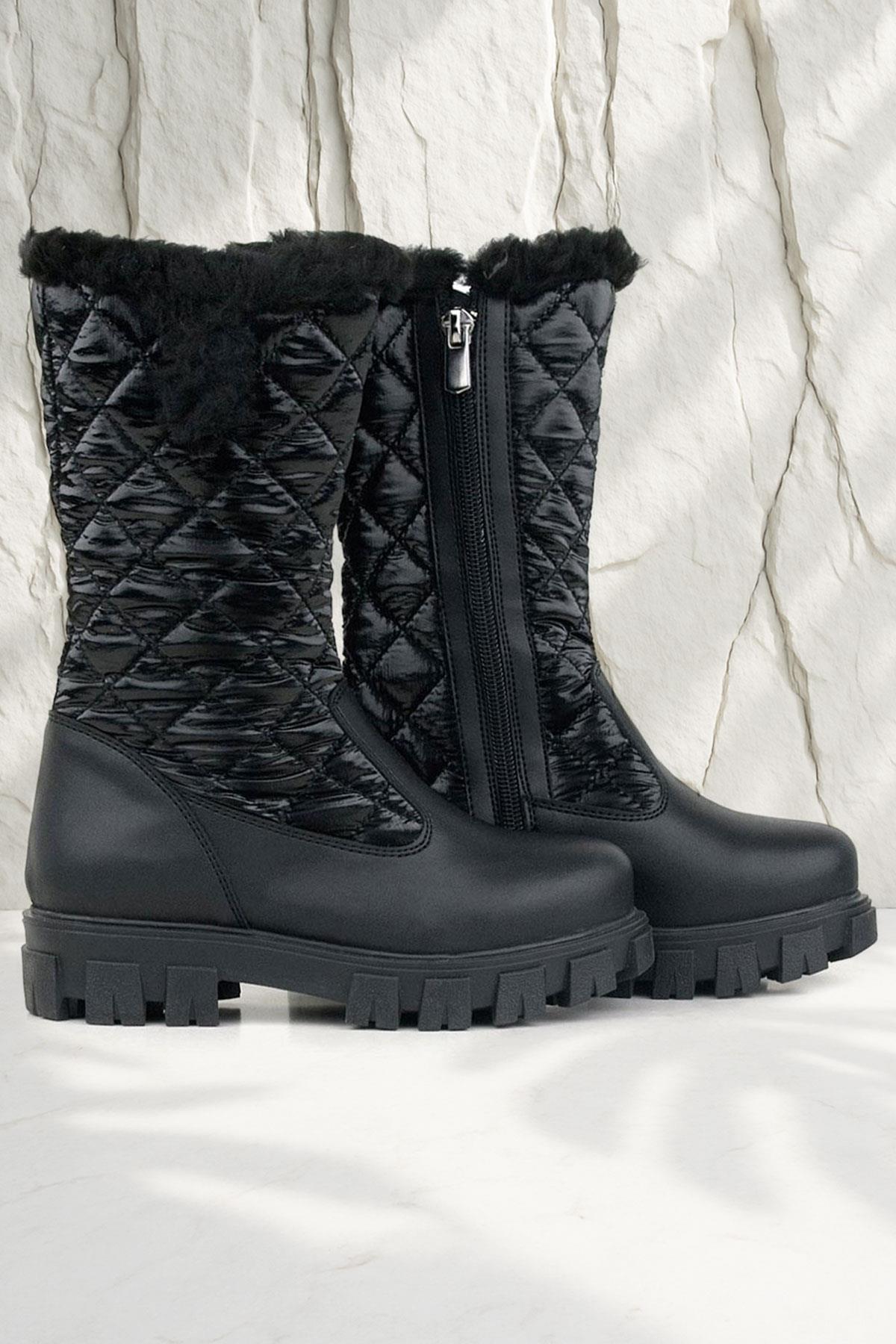 Rakerplus Siyah Uzun Fermuarlı Kız Çocuk Yağmur Çizmesi