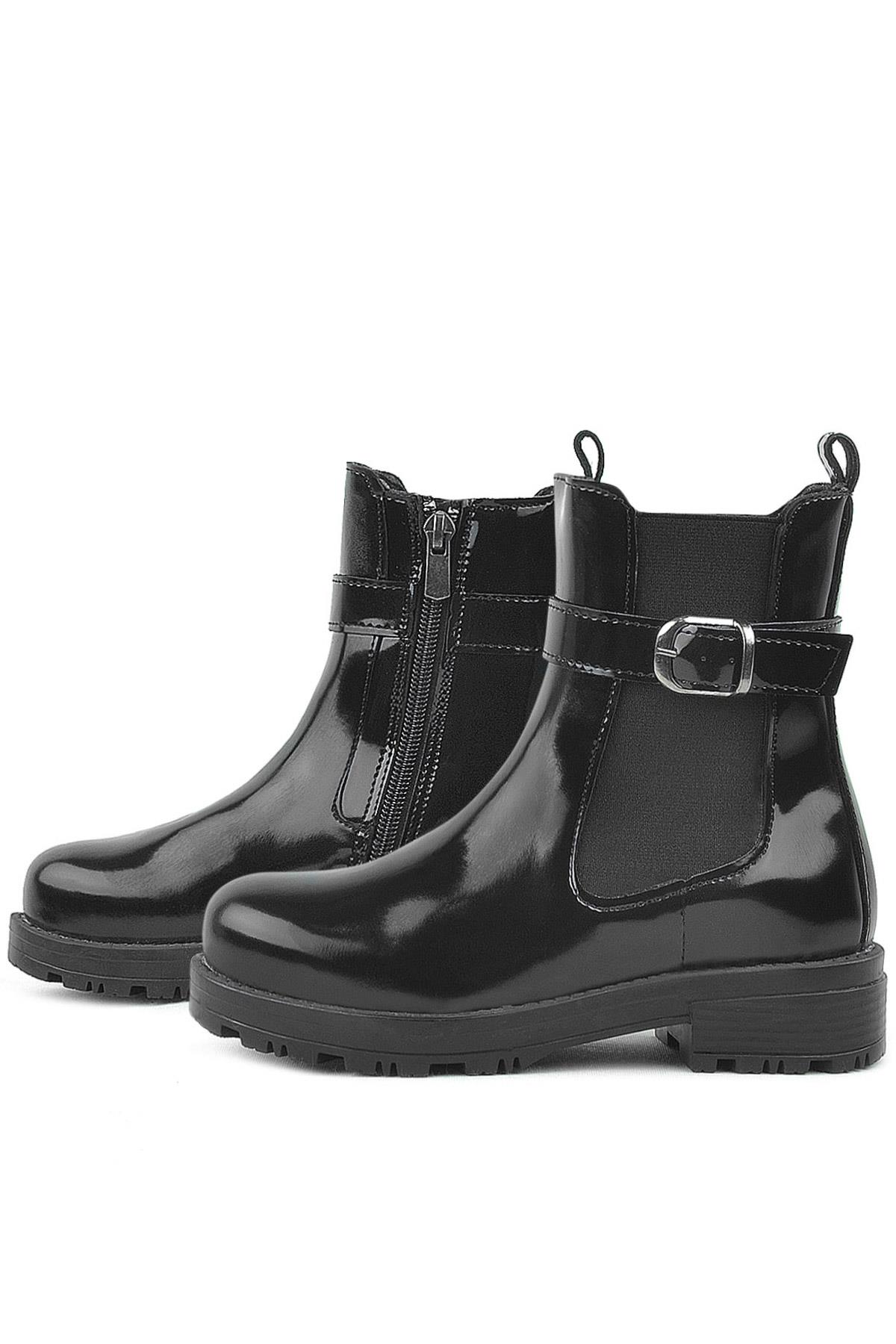 Rakerplus Black Pattent Leather Strech Kids Girls Boots
