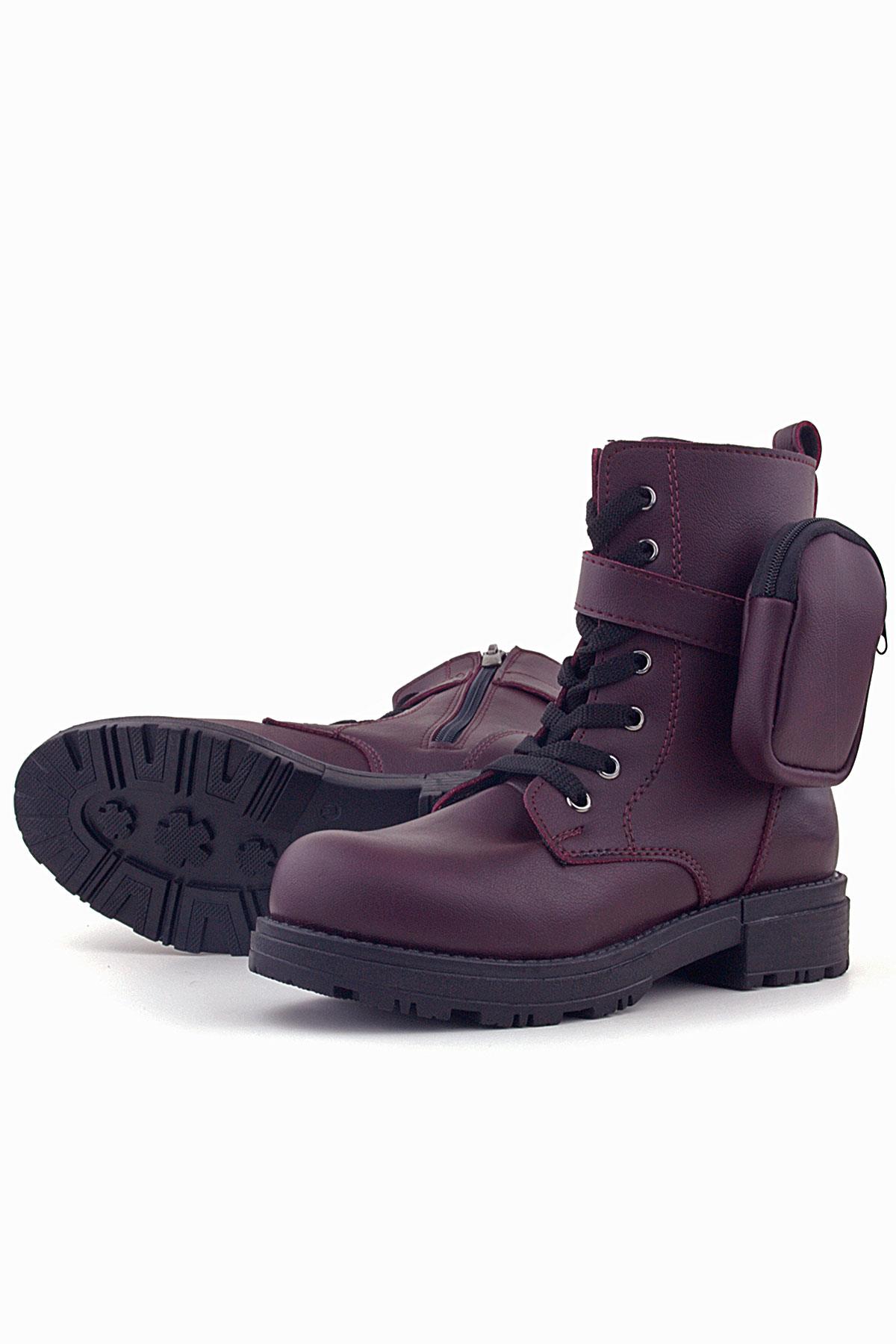 Rakerplus Bordo Fermuarlı Bağcıklı Cüzdanlı Kız Çocuk Bot