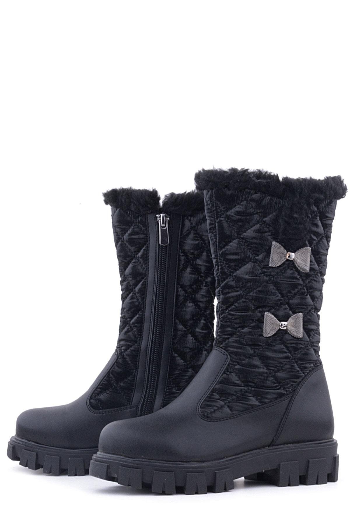 Rakerplus Siyah Uzun Fermuarlı Kurdeleli Kız Çocuk Yağmur Çizmesi