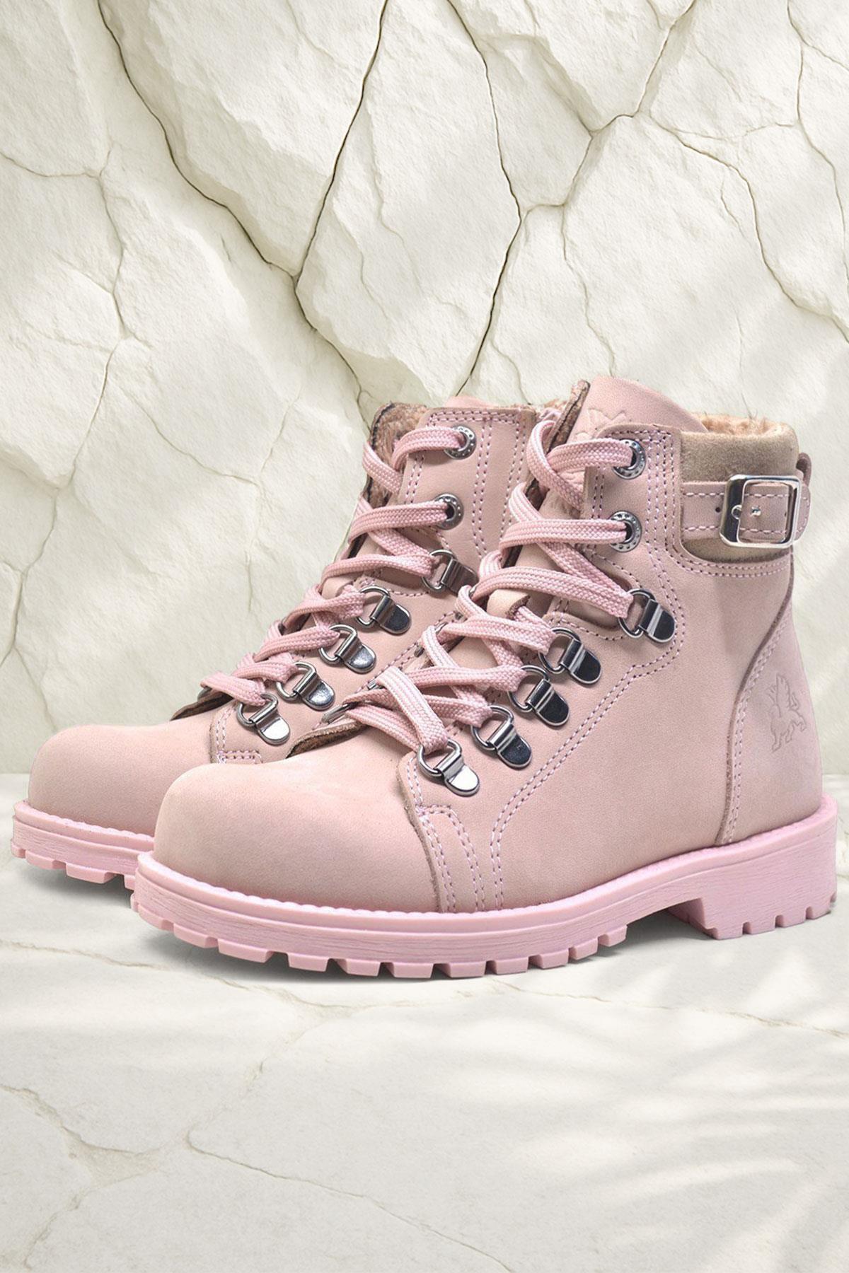 Rakerplus Griffon Hakiki Deri Pembe Fermuarlı Kışlık Kız Çocuk Bot