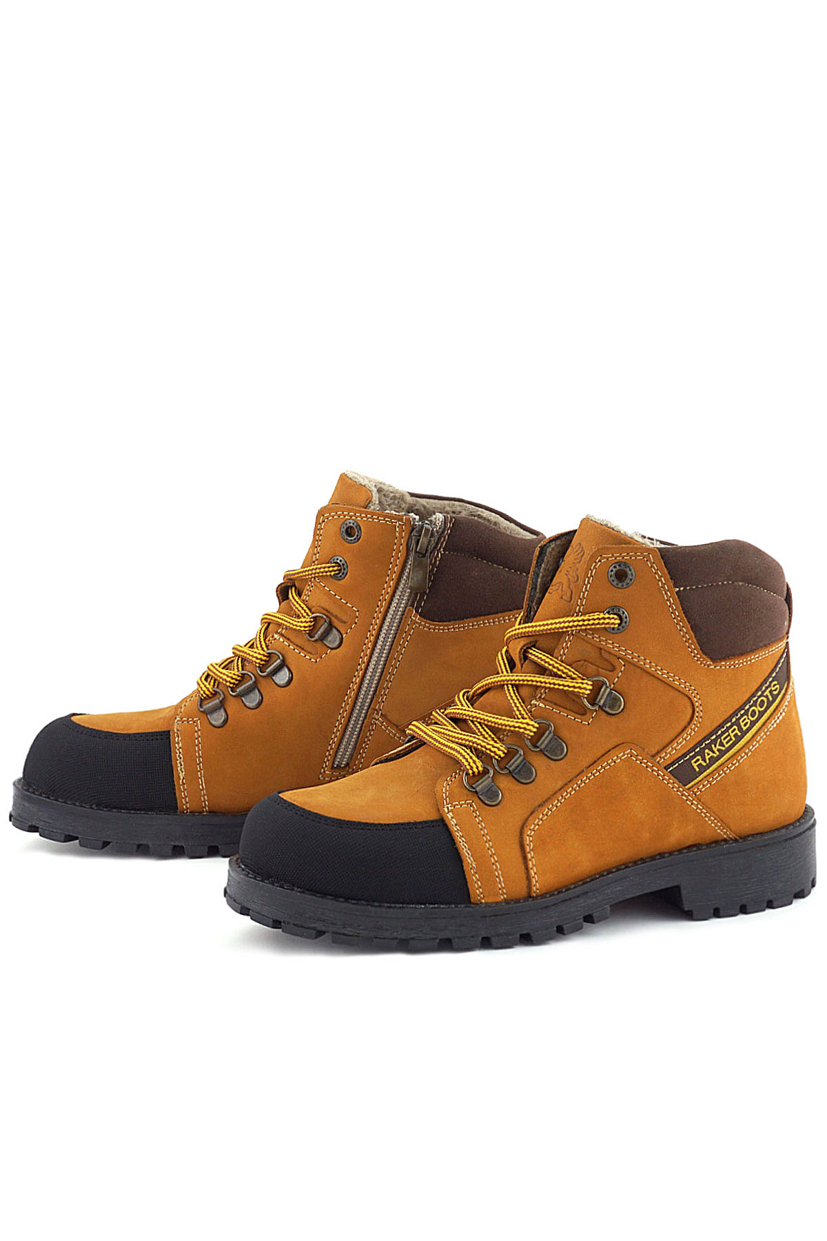 Rakerplus Hakiki Deri Sarı Kahve Bağcıklı Fermuarlı Çocuk Bot