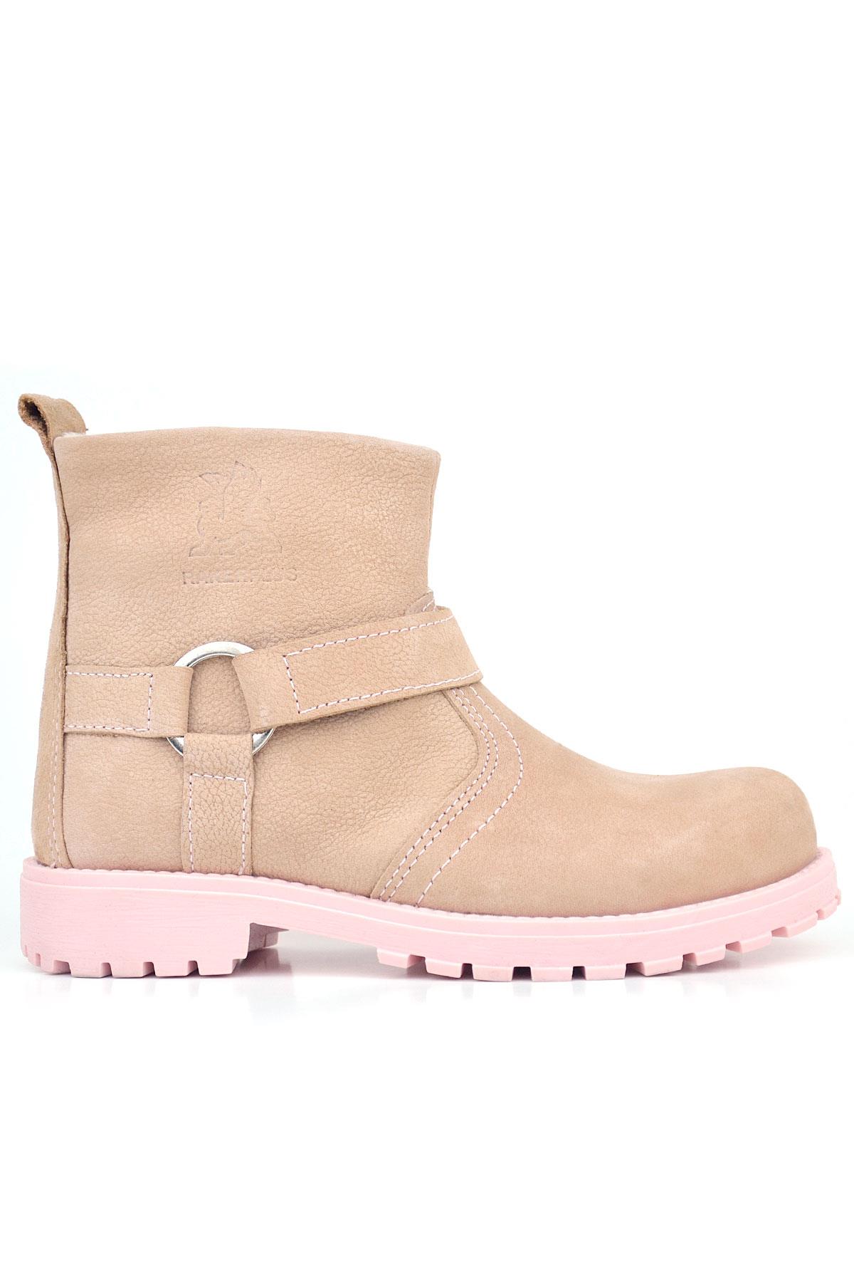 Rakerplus Chiron Hakiki Deri Pembe Fermuarlı Kız Bebek Bot