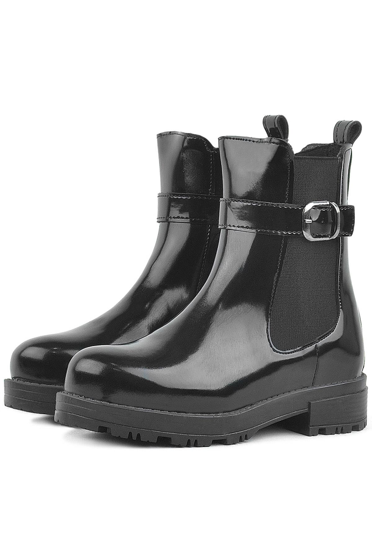 Rakerplus Black Pattent Leather Strech Kids Girls Boots