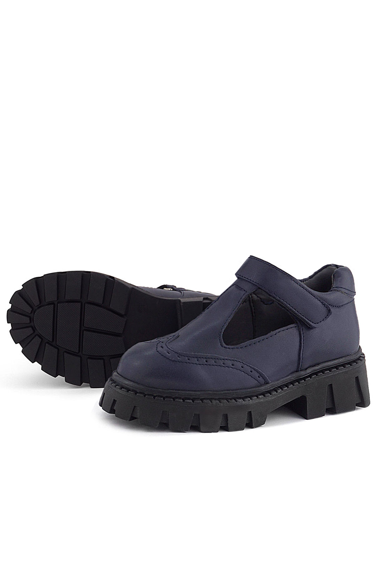 Rakerplus Lacivert Mat Cırtlı Kız Çocuk Okul Ayakkabı