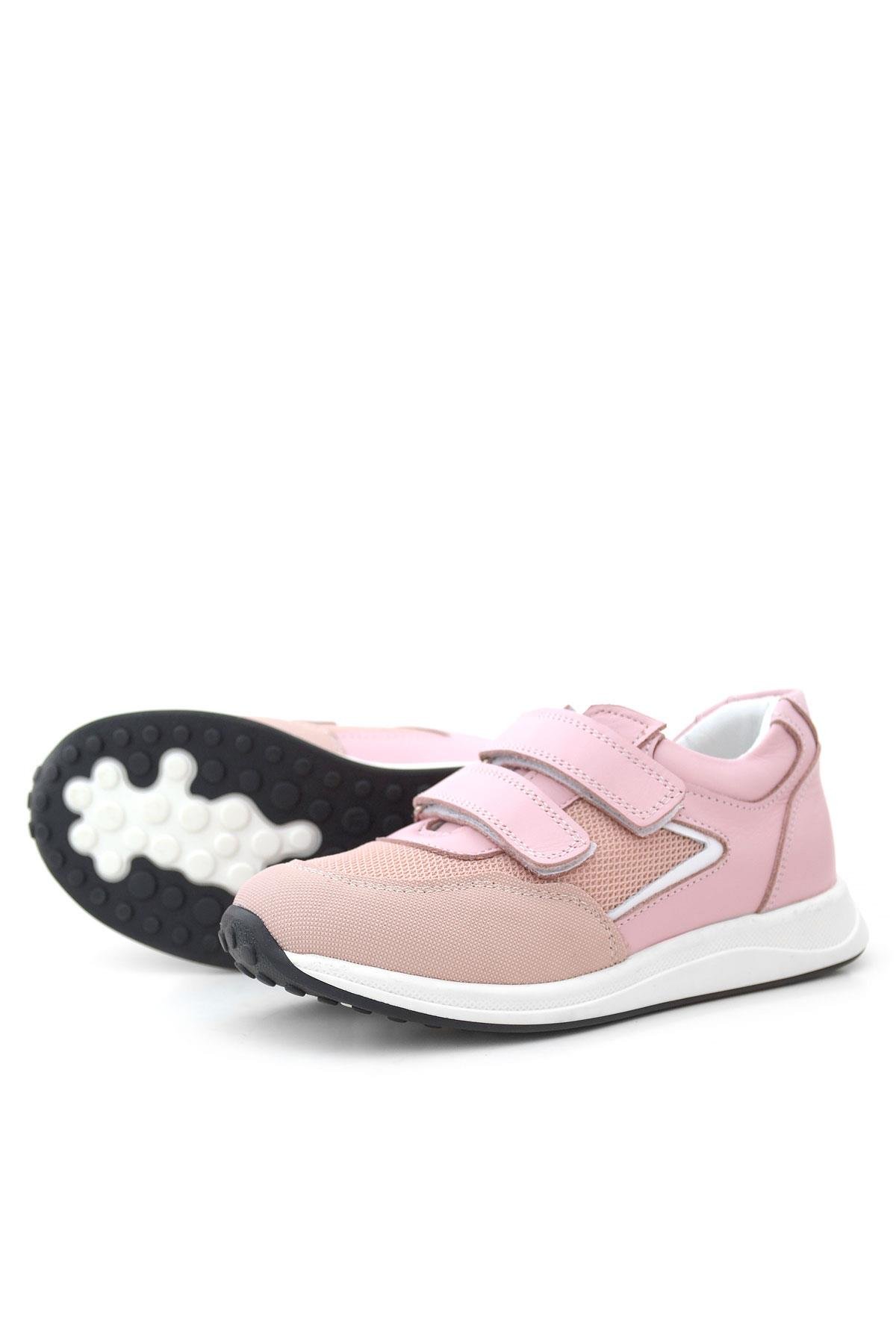 Hakiki Deri Pembe Cırt Cırtlı Kız Çocuk Günlük Spor Ayakkabı
