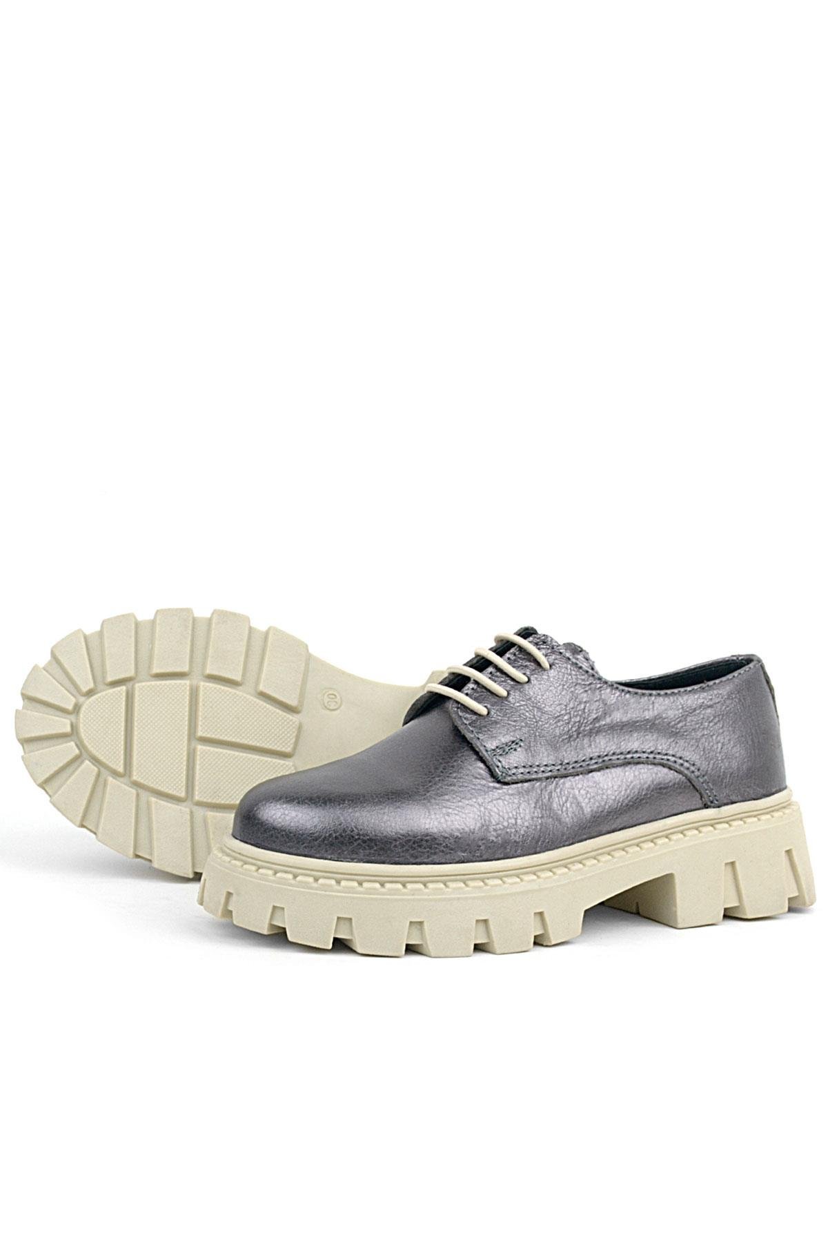 Rakerplus Platinum Genuine Leather Laced Up Girls Kids' Oxford School Shoes