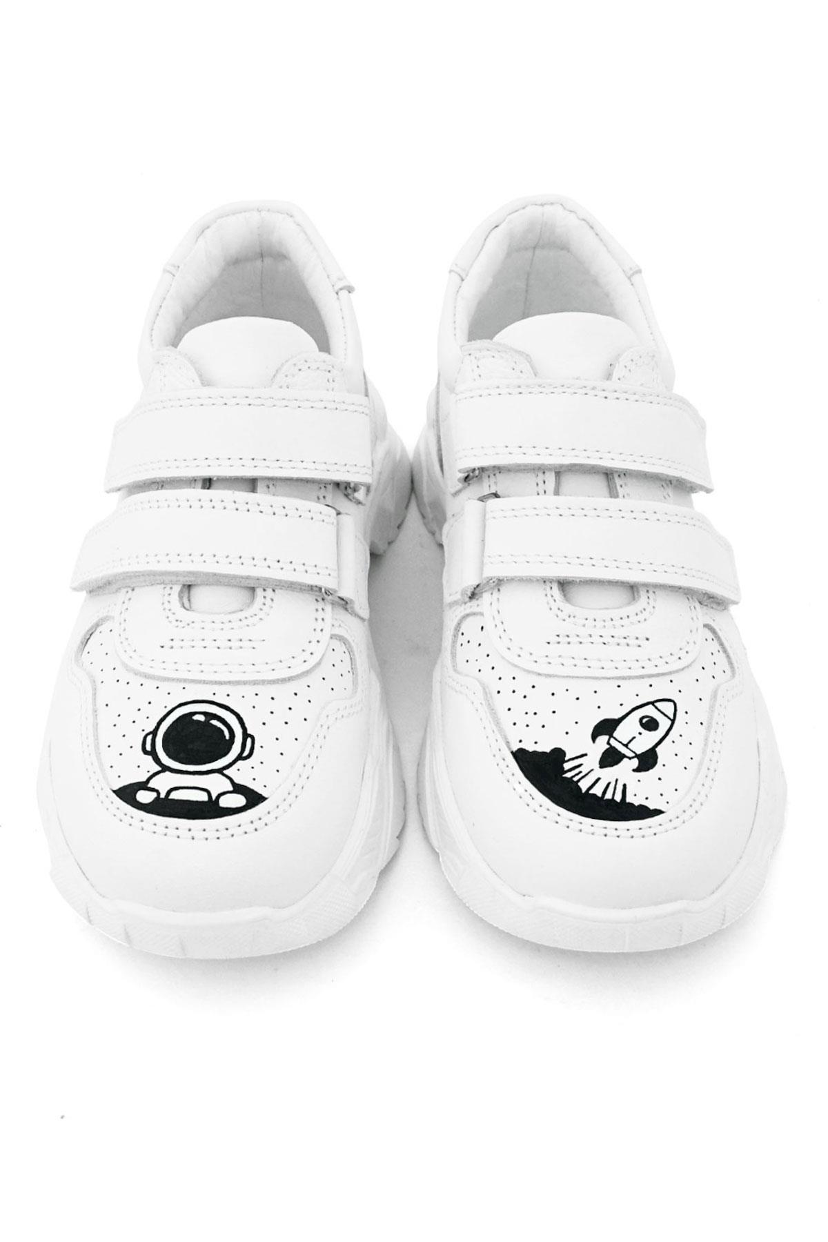 Rakerplus Tbons Özel Tasarım Hakiki Deri Beyaz Kız Çocuk Sneakers Ayakkabı