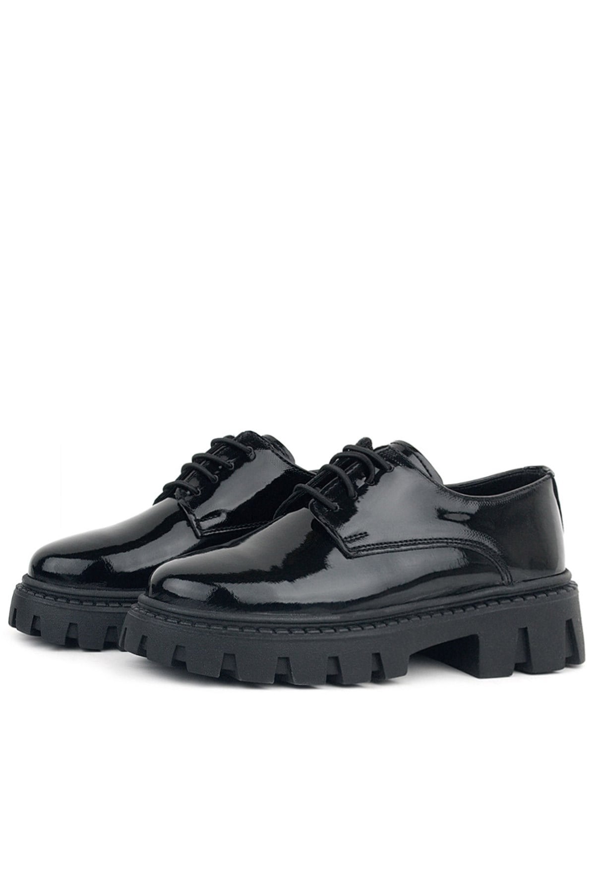 Rakerplus Black Patient Leather Laced Up Girls Kids' Oxford School Shoes