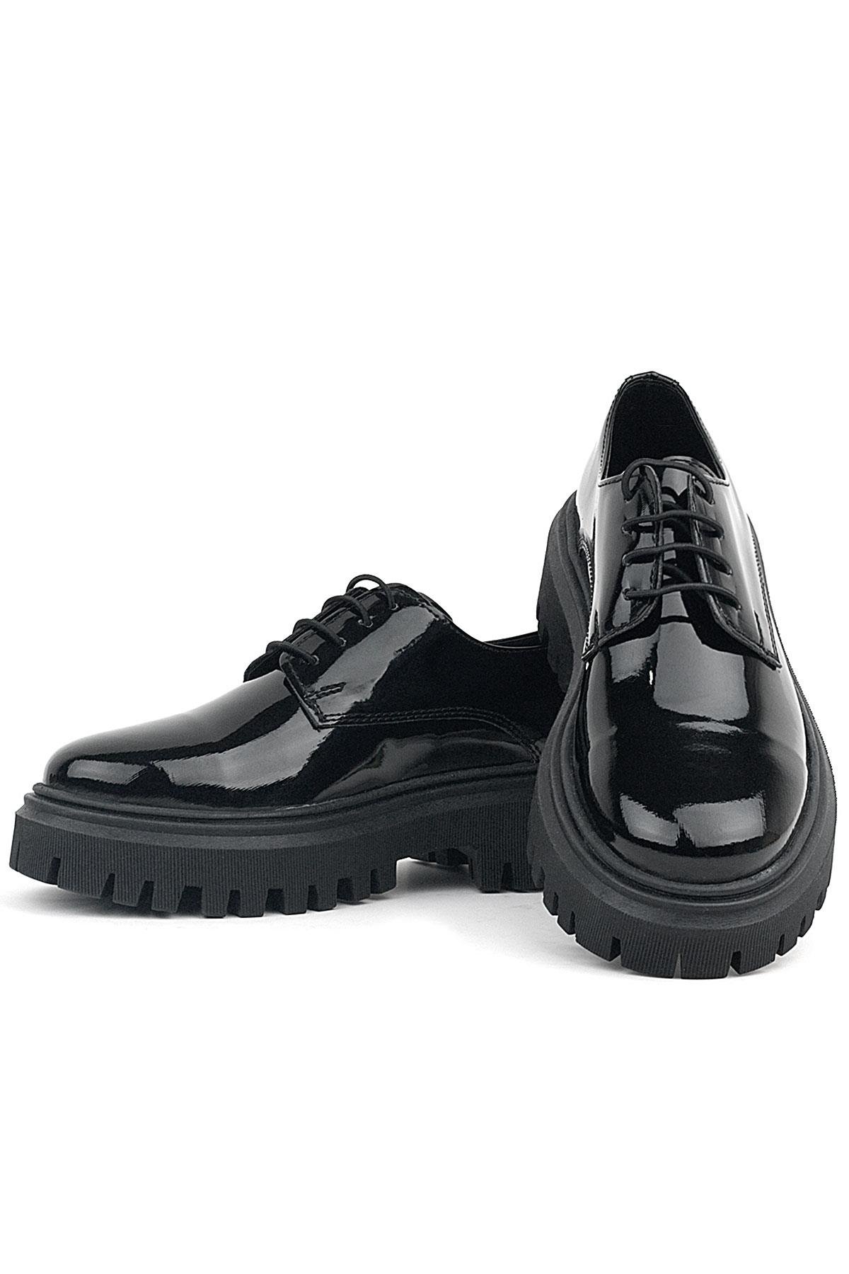 Rakerplus Black Patient Leather Laced Up Loafer Girls Kids' Casual Shoes