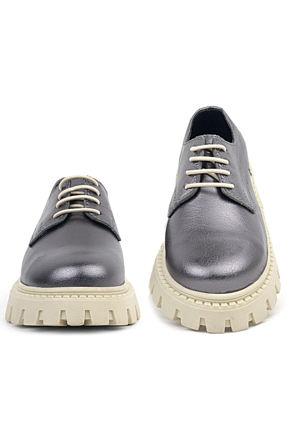 Rakerplus Platinum Genuine Leather Laced Up Girls Kids' Oxford School Shoes