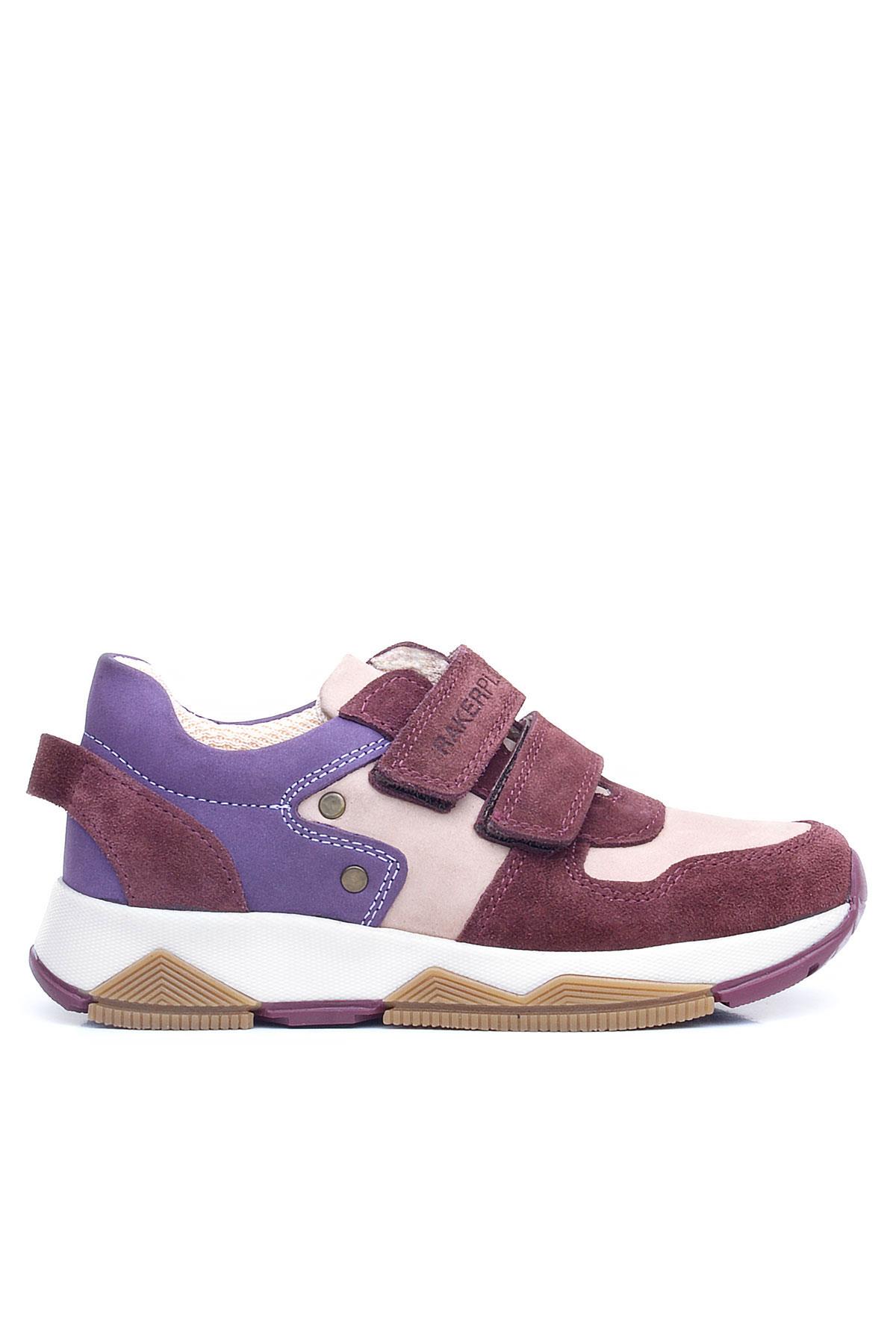 Rakerplus Hakiki Deri Bordo Pembe Metal Detaylı Kız Çocuk Sneakers Ayakkabı