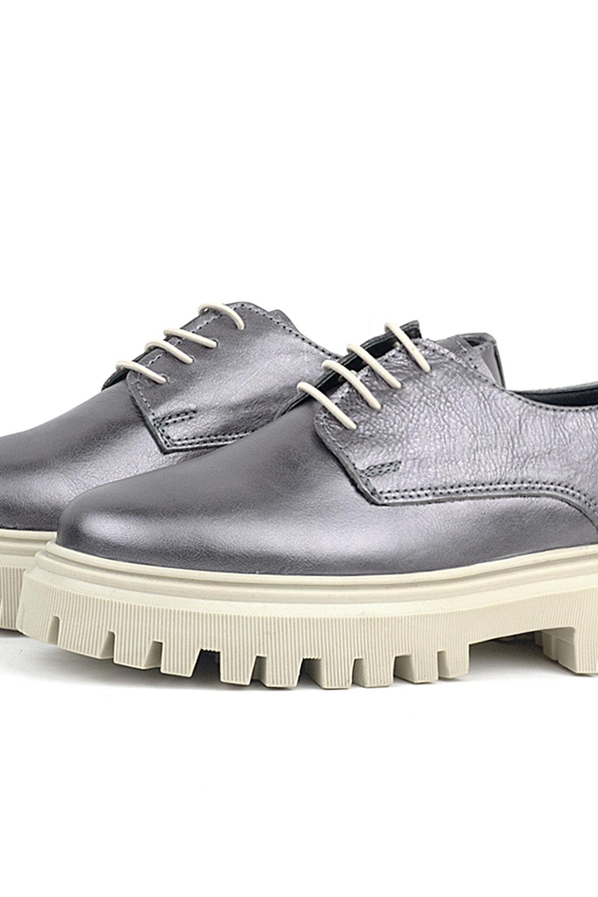 Rakerplus Platinum Genuine Leather Laced Up Women's Oxford Casual Shoes