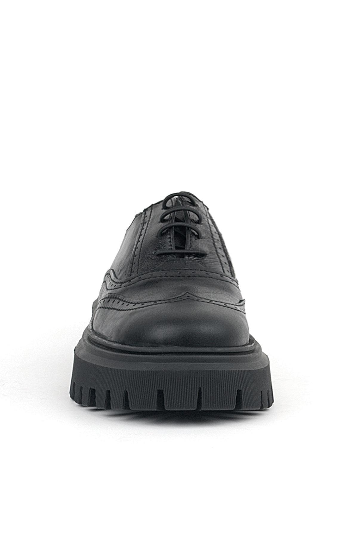 Rakerplus Siyah Kırışık Rugan Hakiki Deri Bağcıklı Oxford Günlük Ayakkabı